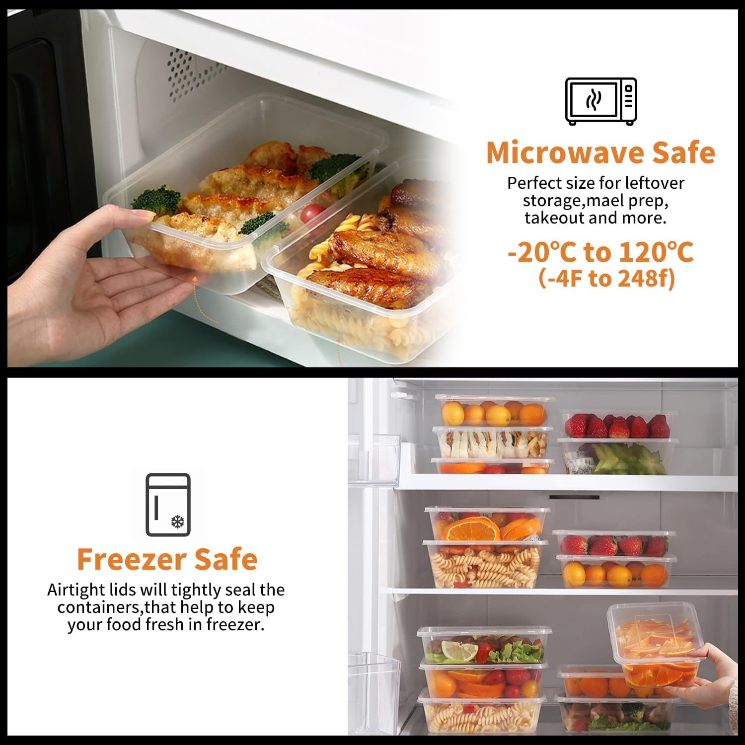 Contenedores de preparación de comidas, paquete de 50 recipientes de almacenamiento de alimentos con tapas, caja Bento desechable reutilizable de