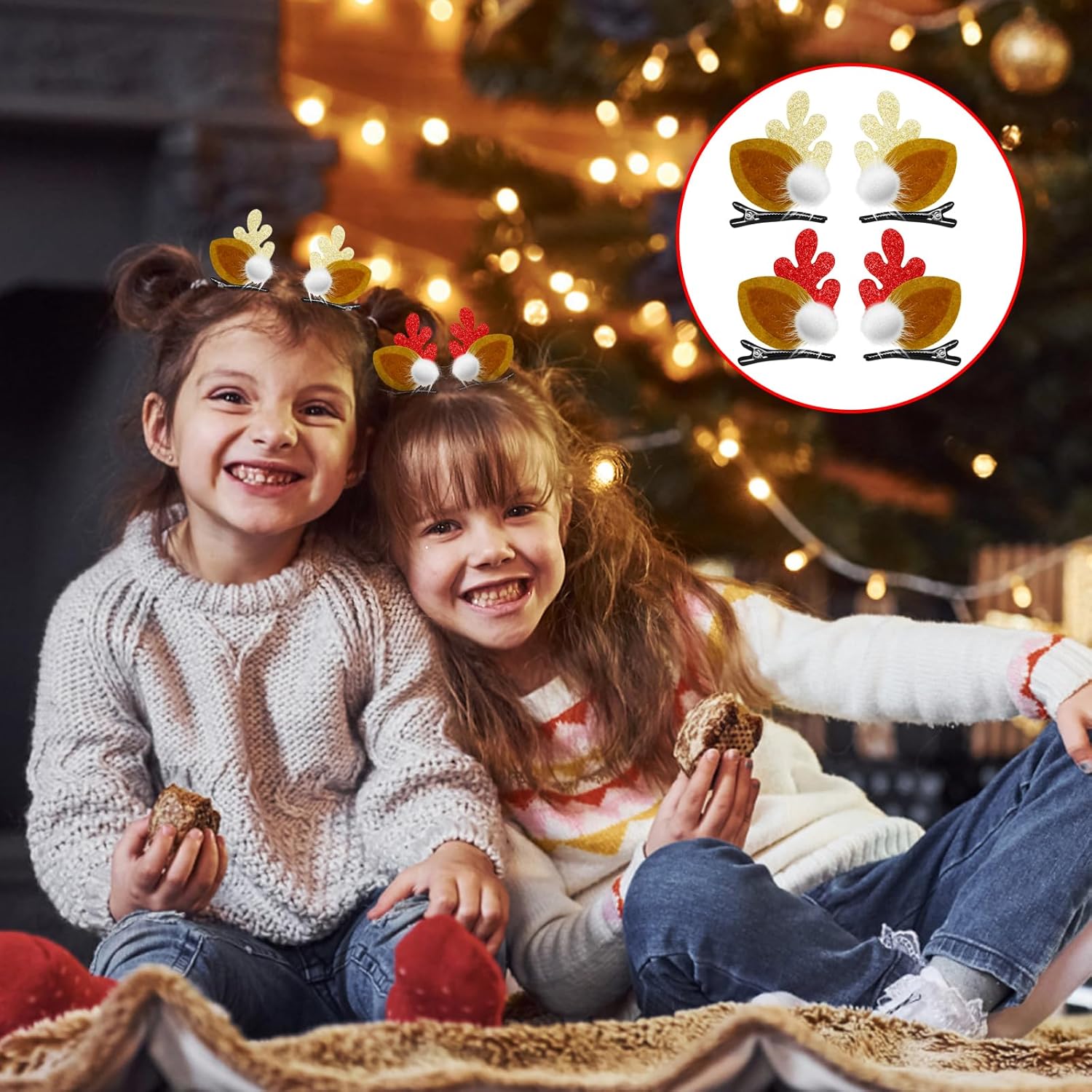 2 pinzas para el cabello de Navidad, tocado de cuernos de reno, horquilla de pelo de Navidad, accesorios para el cabello de cuernos de ciervo,