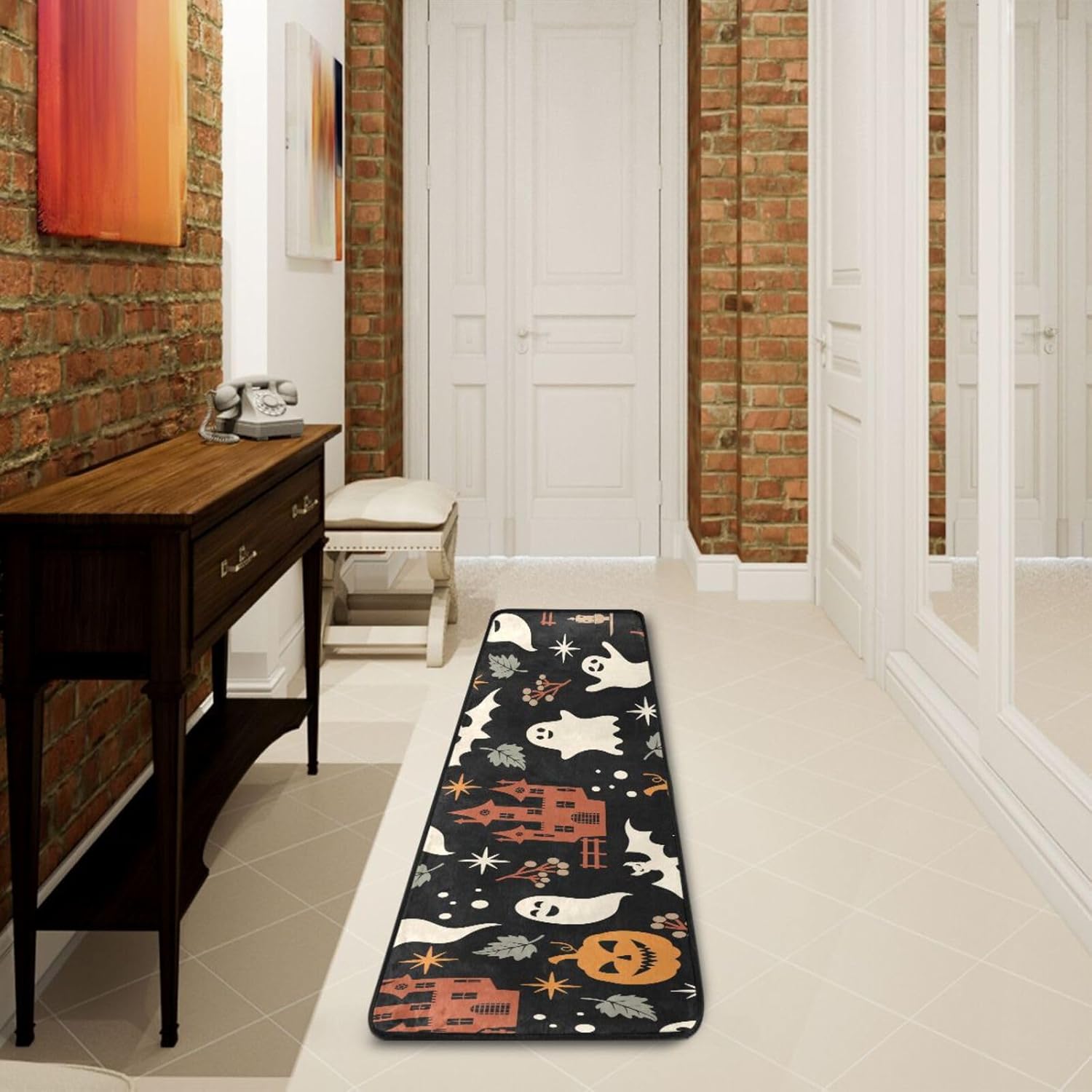 xigua Alfombra de área con patrón de Halloween, lavable de 2 x 6 pies, con respaldo de goma, alfombra antideslizante para interiores, sala de estar,