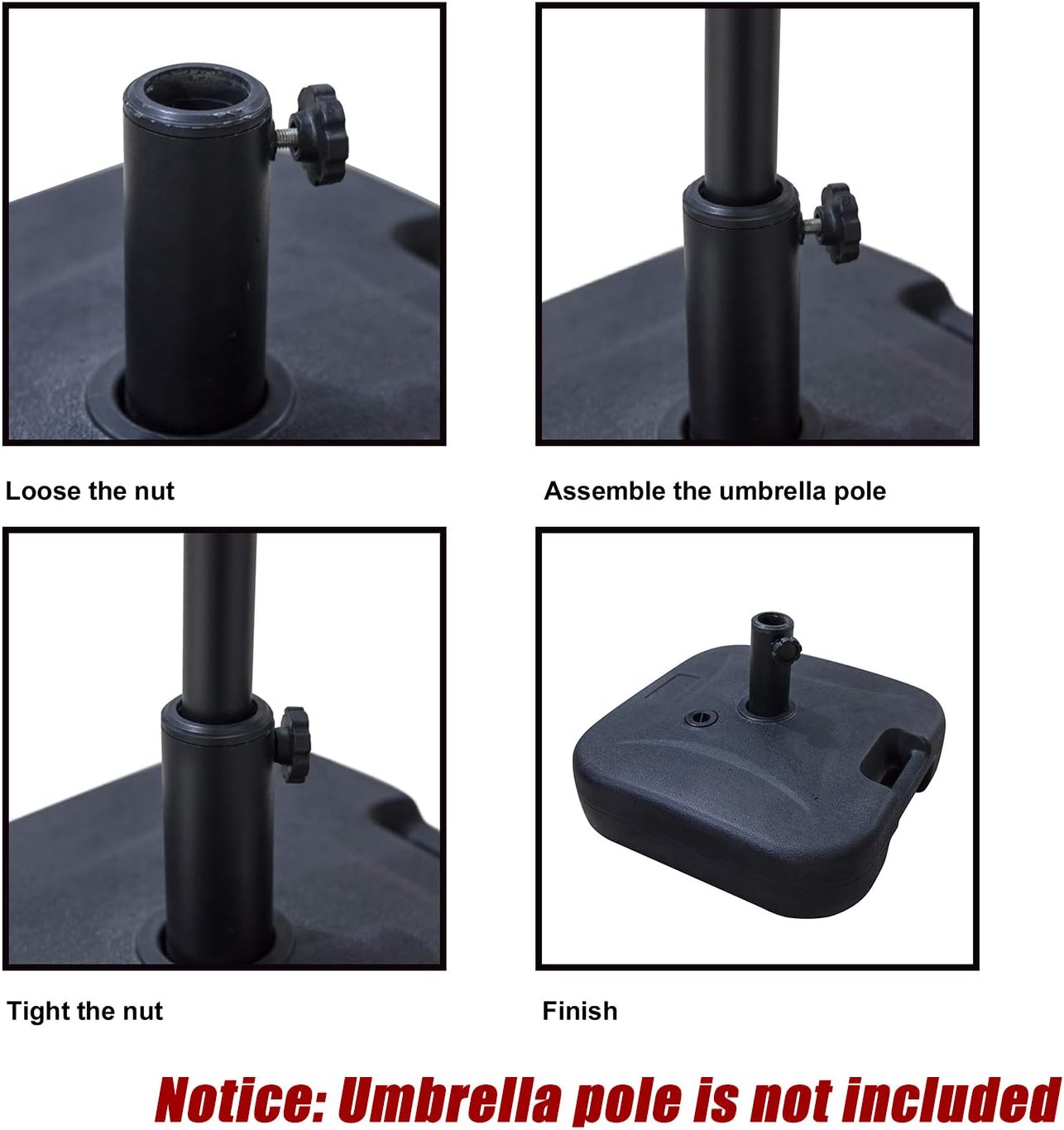 Festival Depot – Base cuadrada para sombrilla de patio (1,5 a 2 pulgadas, peso al aire libre, soporte con soporte para paraguas, para un diámetro de
