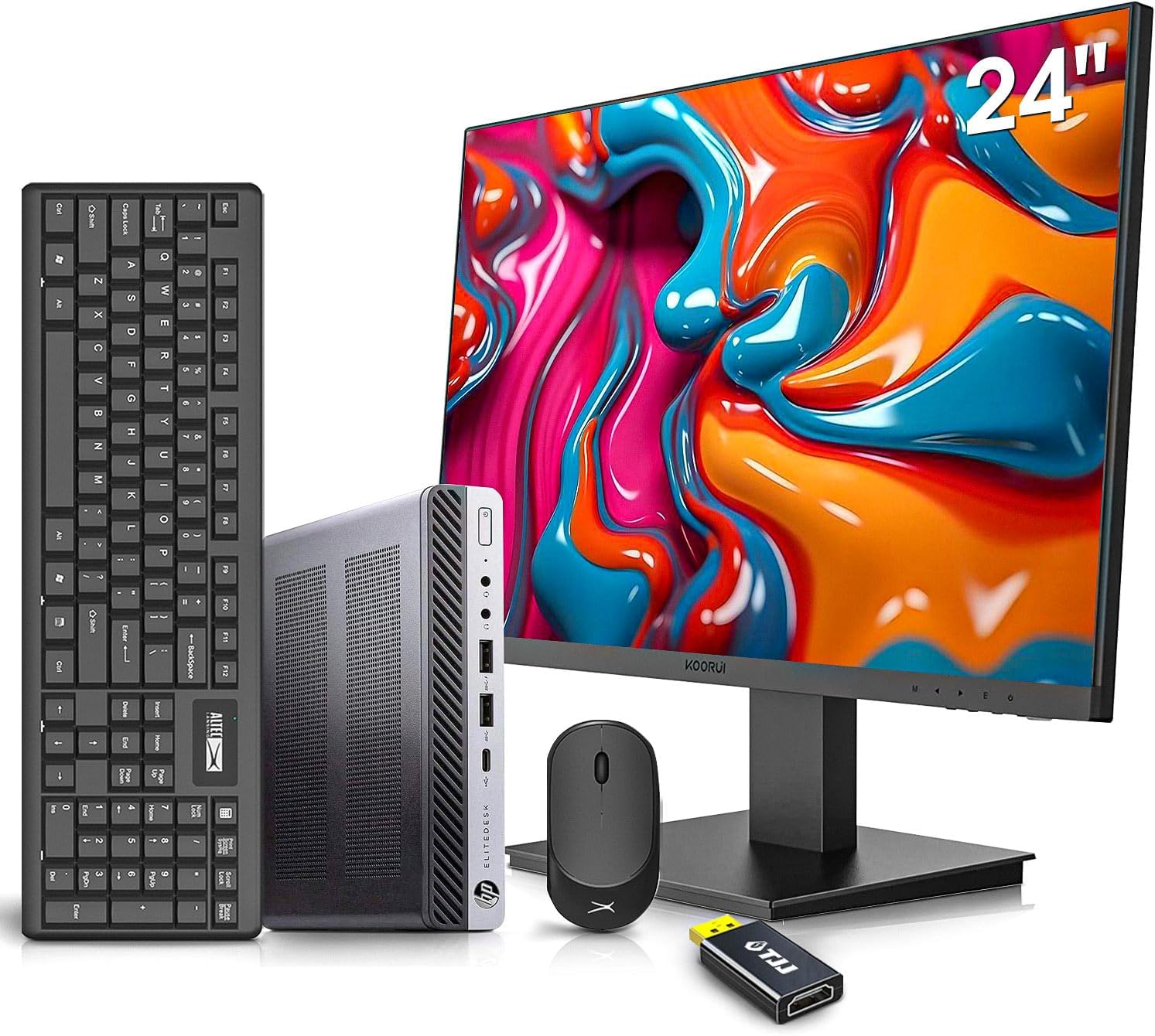 HP EliteDesk – Mini computadora de escritorio con monitor de 24 pulgadas, Intel i7-6700 AX210 Wi-Fi 6e, Bluetooth 5.2, 32 GB de RAM, SSD NVMe de 1