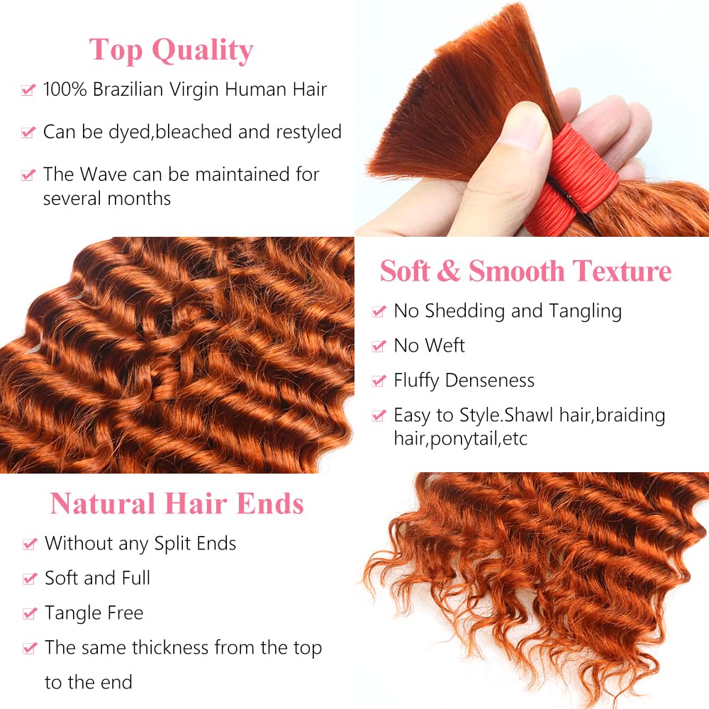 Cabello humano ondulado profundo a granel para trenzar, sin trama, 3.53 oz (1 paquete-2 paquetes), 100% cabello humano virgen brasileño sin