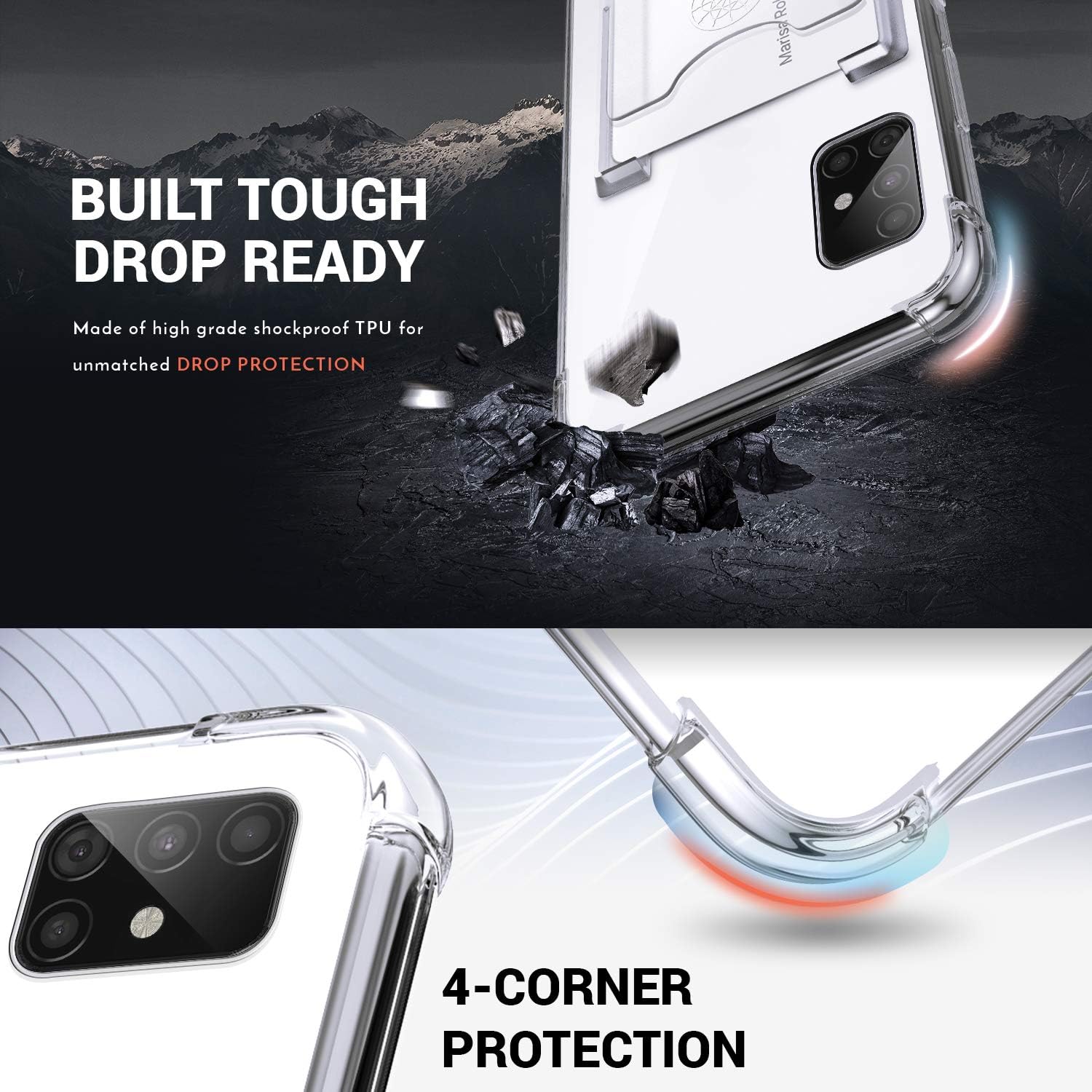 Shields Up Funda para Galaxy A51 4G, Samsung A51 4G, funda minimalista con tarjetero y soporte de anillo, protección contra caídas Funda protectora