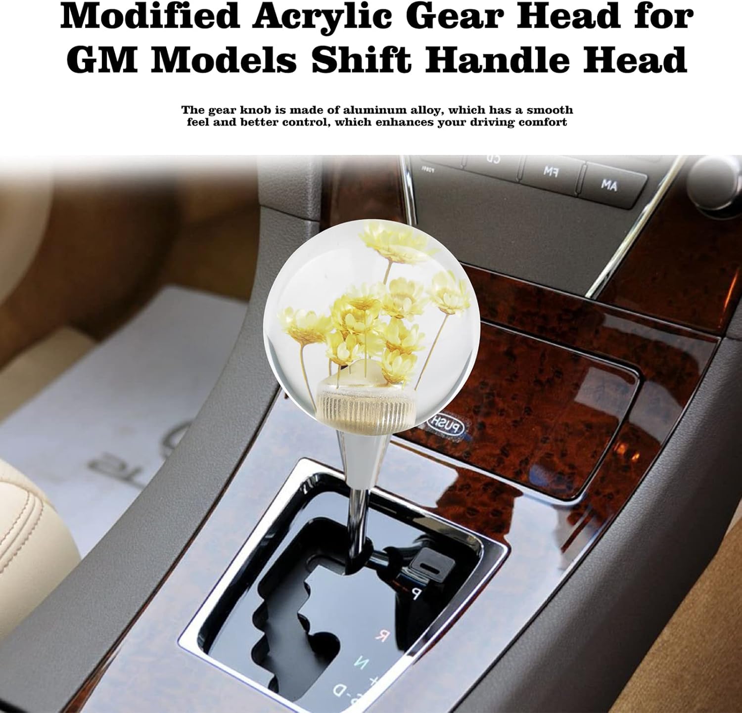 Cabezal de palanca de cambios de coche, perilla de velocidad de bola transparente, palanca de cambios manual de acrílico con flor, cabeza de cambio