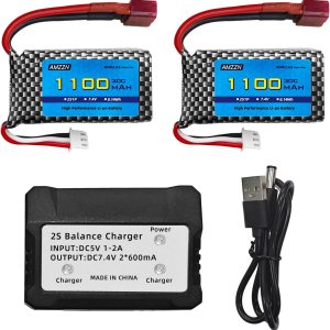 2PCS 7.4V 2S 1100mAh 30C Lipo batería T-Plug con cargador 2 en 1 para 18859 18858 16889 300E 302E HS181 2845 Q903 Q901 110,112,116,118 Coches RC, 2PCS 7.4V 2S 1100mAh 30C Lipo batería T-Plug con cargador 2 en 1 para 18859 18858 16889 300E 302E HS181 2845 Q903 Q901 110,112,116,118 Coches RC,