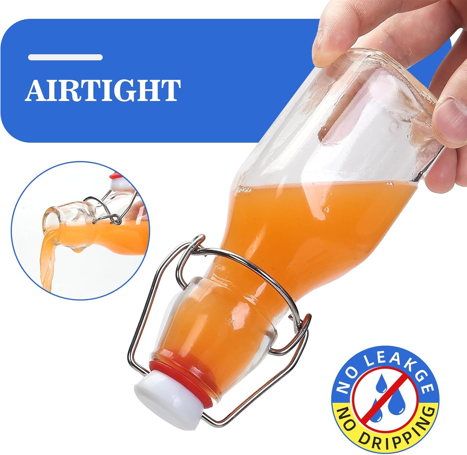 Botella de vidrio transparente con tapa abatible para tapas herméticas, paquete de 12 botellas de infusión de 4 onzas con tapas abatibles, para