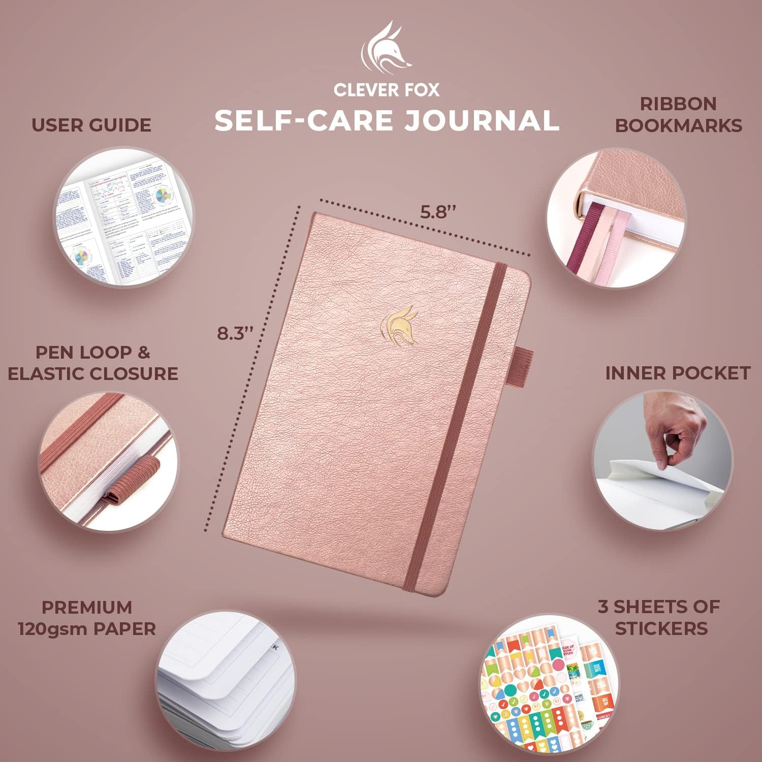 Clever Fox Diario de autocuidado – Cuaderno de reflexión diaria – Planificador de salud mental y desarrollo personal, registro de meditación y