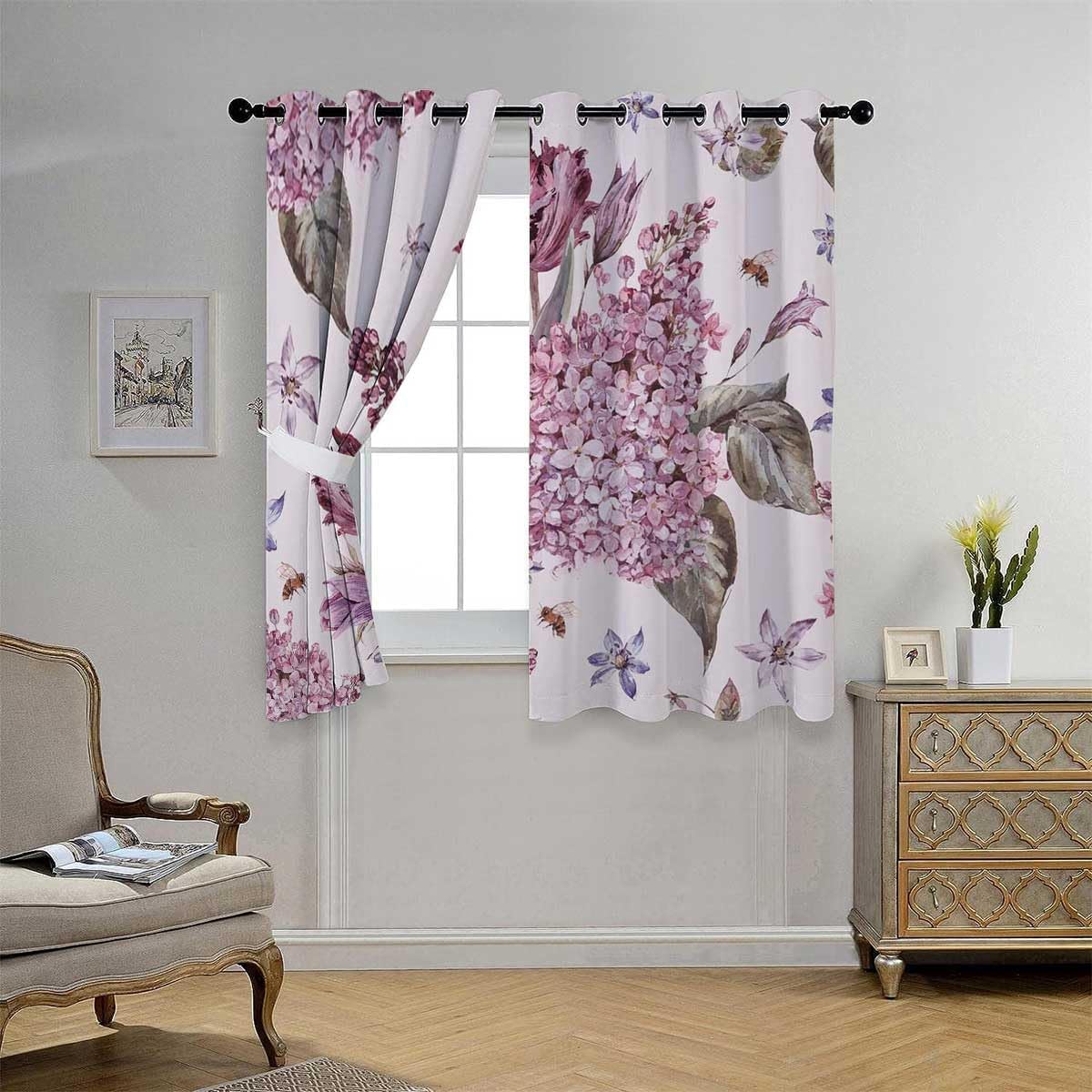 YANFENQI Cortinas para Habitacion Blackout Floral Grommet Short Privacy Curtain Drapes 63Inch Width by 80Inch Length,2 Panels