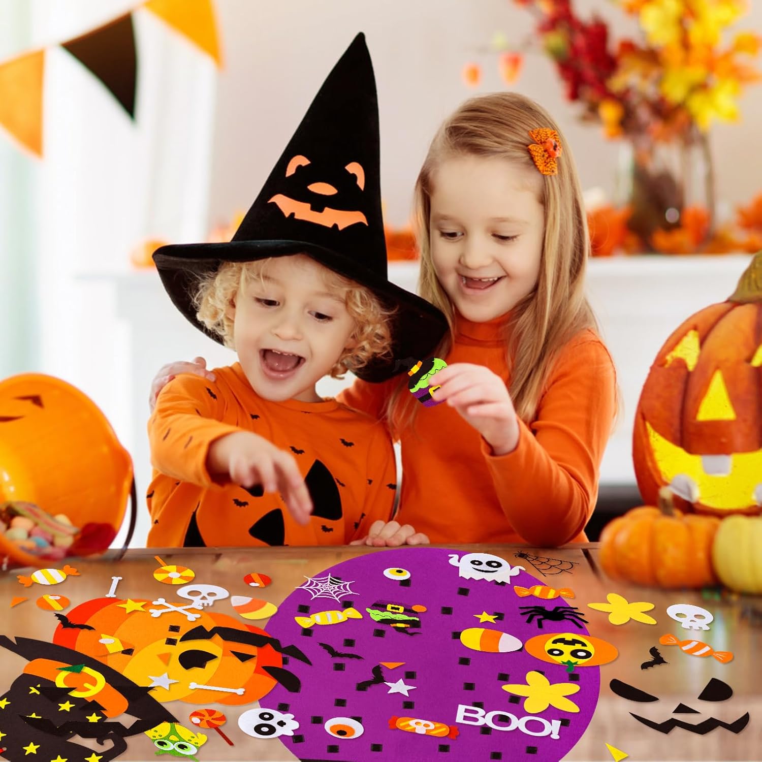 Max Fun – Figura decorativa de fieltro para Halloween, 2.8 pies, con kits de manualidades para colgar para niños, Halloween, fiestas, para