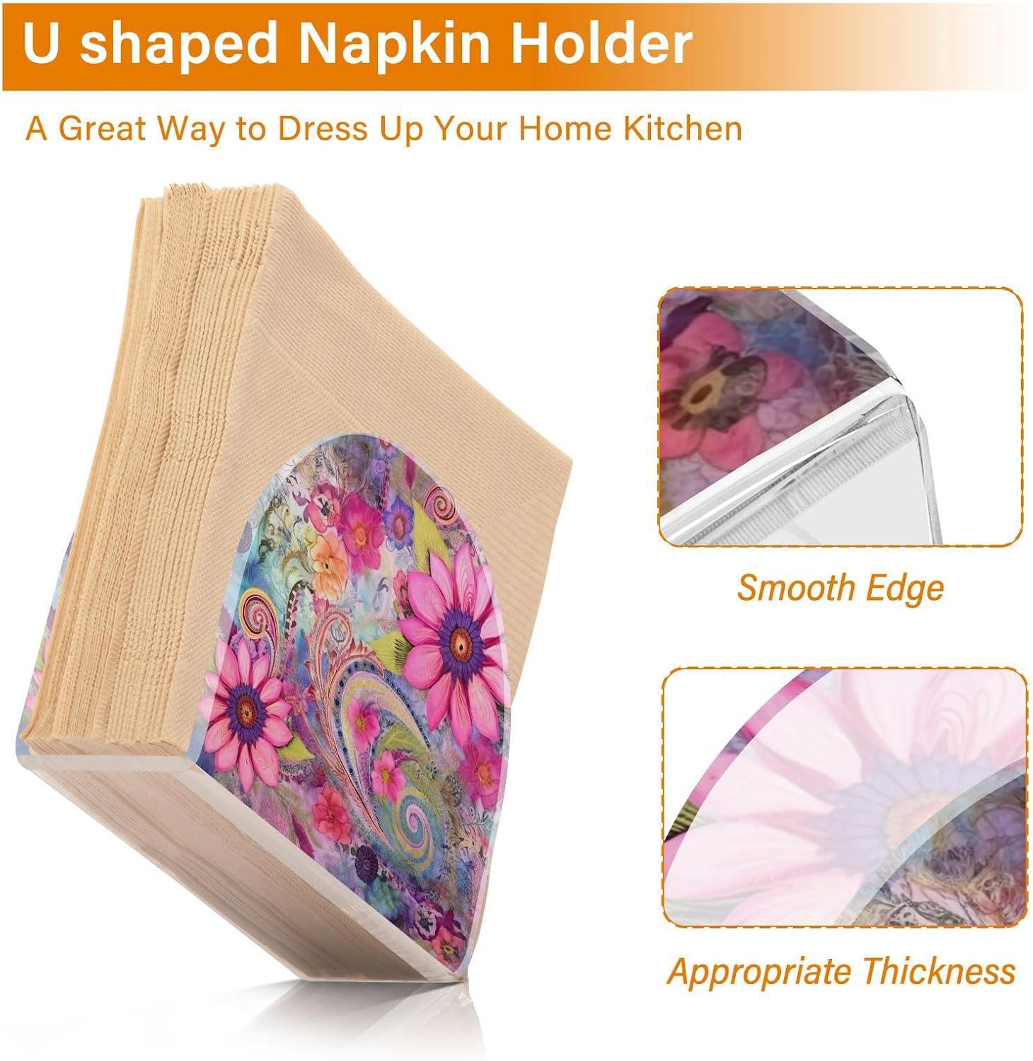Napkin Holder Blooming Flowers Napkin Holders for Tables, Clear Acrylic Napkin Holders Cocktail Napkin Holder for Kitchen Restaurant Bar Home Decor