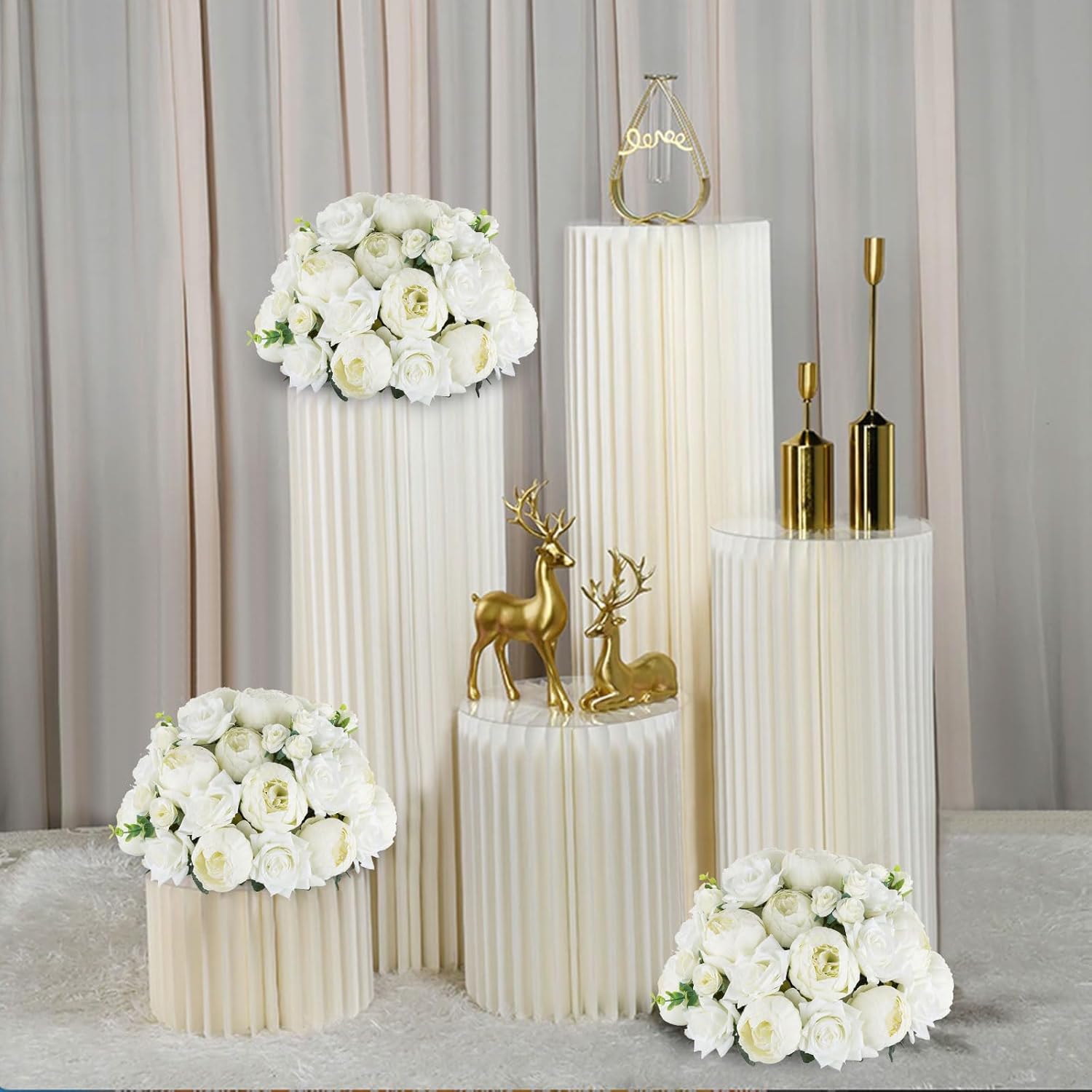 BLOSMON Bolas de flores artificiales, centros de mesa de boda, 10 piezas de 13.3 pulgadas, peonías falsas blancas, decoración para mesa, bola de