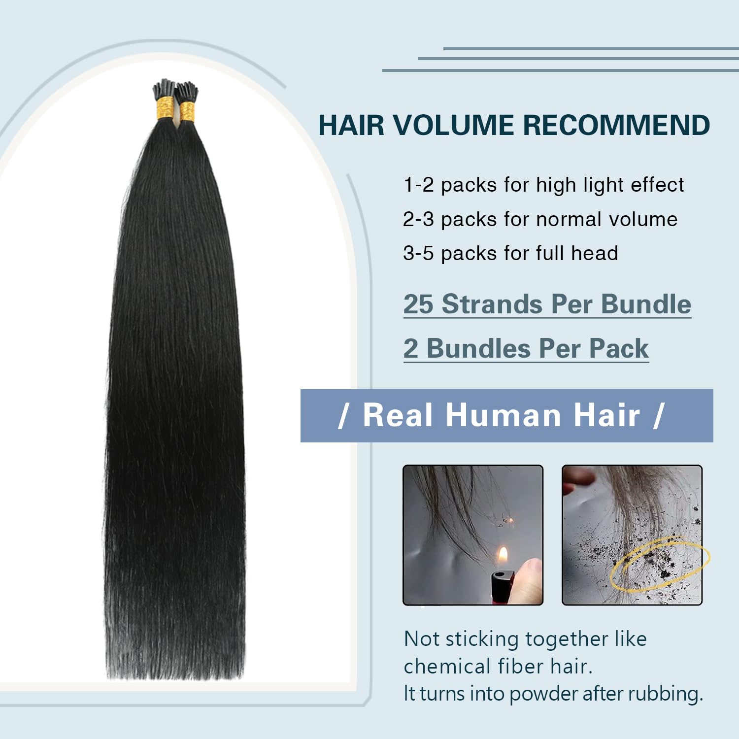 Sunya Extensiones de cabello humano con punta I Tip de 20 pulgadas, extensiones de cabello humano negro azabache con punta en Itip extensiones de