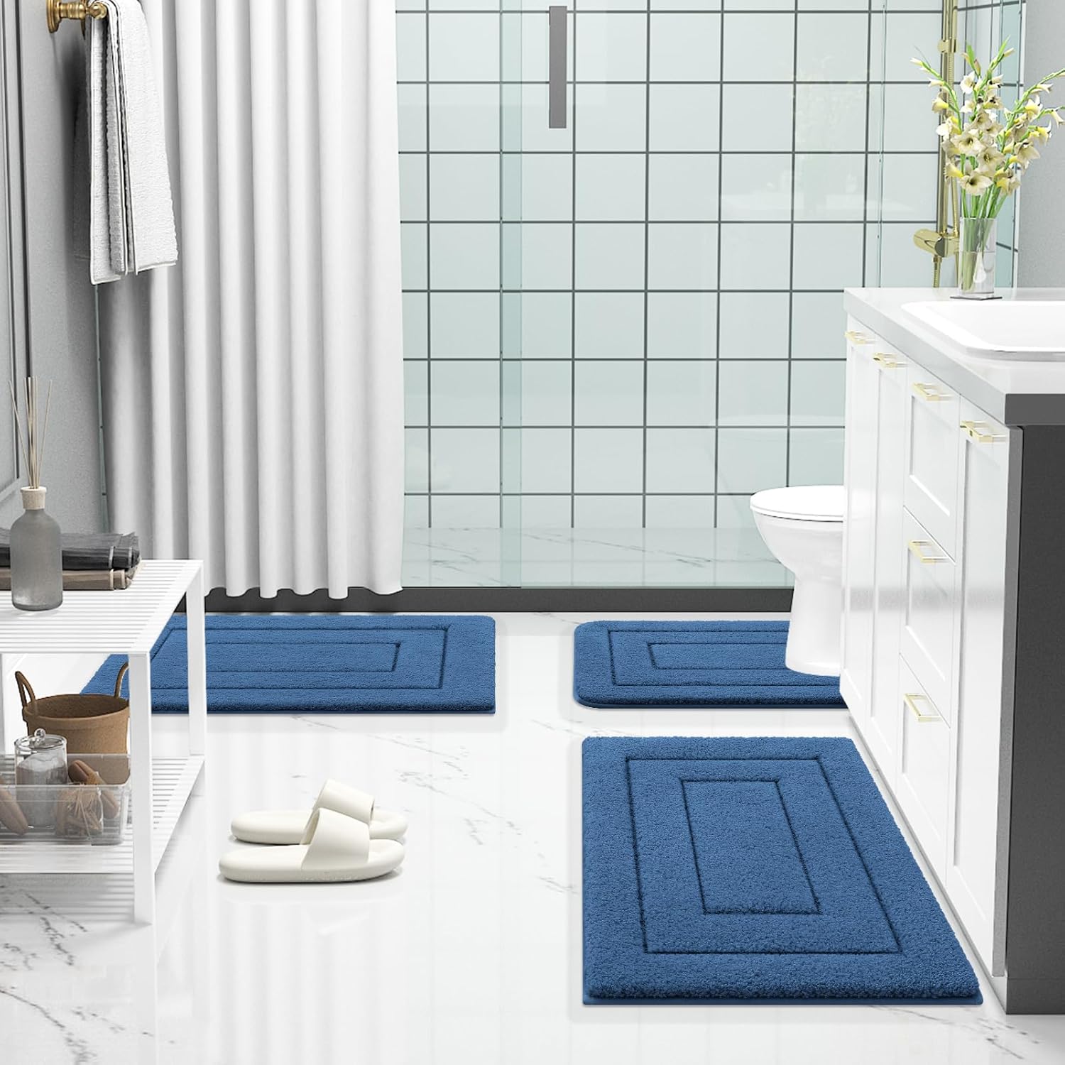 Buganda Tapetes de baño, de 36 x 24 pulgadas, de microfibra suave y absorbente, antideslizantes, peludos, lavables a máquina, para el suelo del