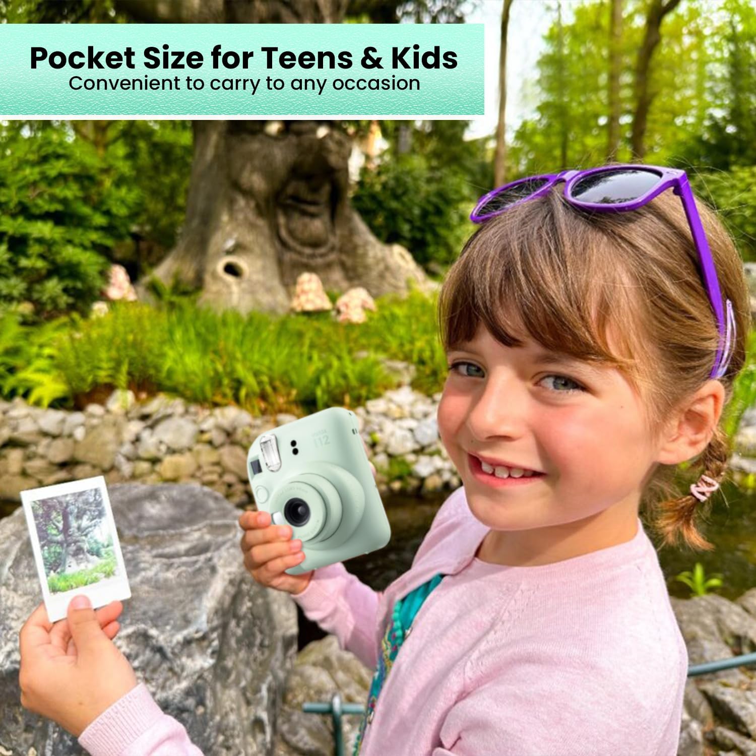 Fujifilm Instax Mini 12 – Cámara instantánea verde menta + paquete de accesorios MiniMate y funda personalizada compatible + película Fuji Instax