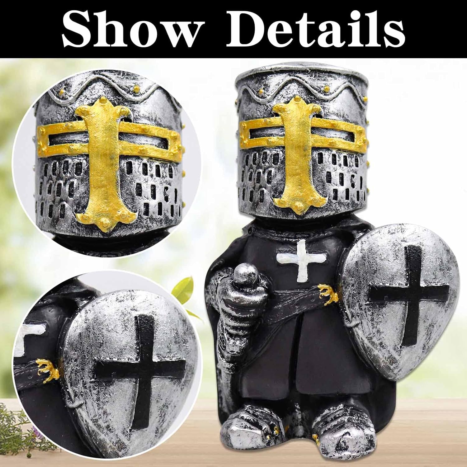 nezababy 8 piezas de gnomos de caballero guardia de jardín, decoración medieval Wee Crusader Battle Swordsman Fighting Outdoor Figurines Lawn Decor