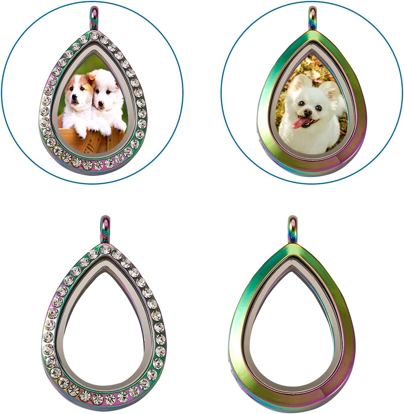 Pandahall – Dijes de diamantes de imitación para fotos, medallón flotante de memoria, caja de fotos de cristal, colgantes de doble cara para ramo de