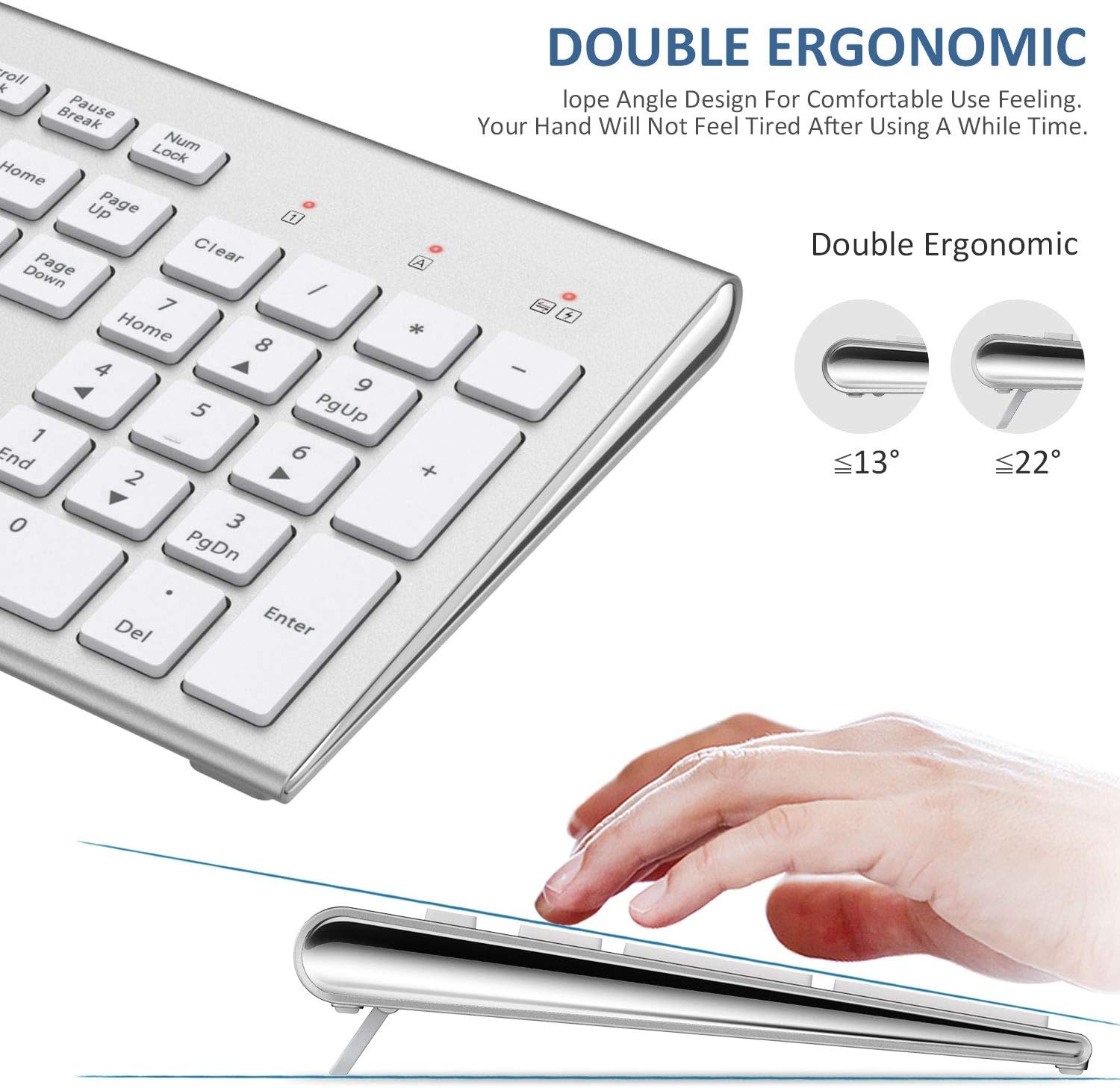 FEDARFOX – Combo de teclado y mouse inalámbricos, ergonómico de conmutación de sistema doble, delgado, compacto, de tamaño completo, teclado