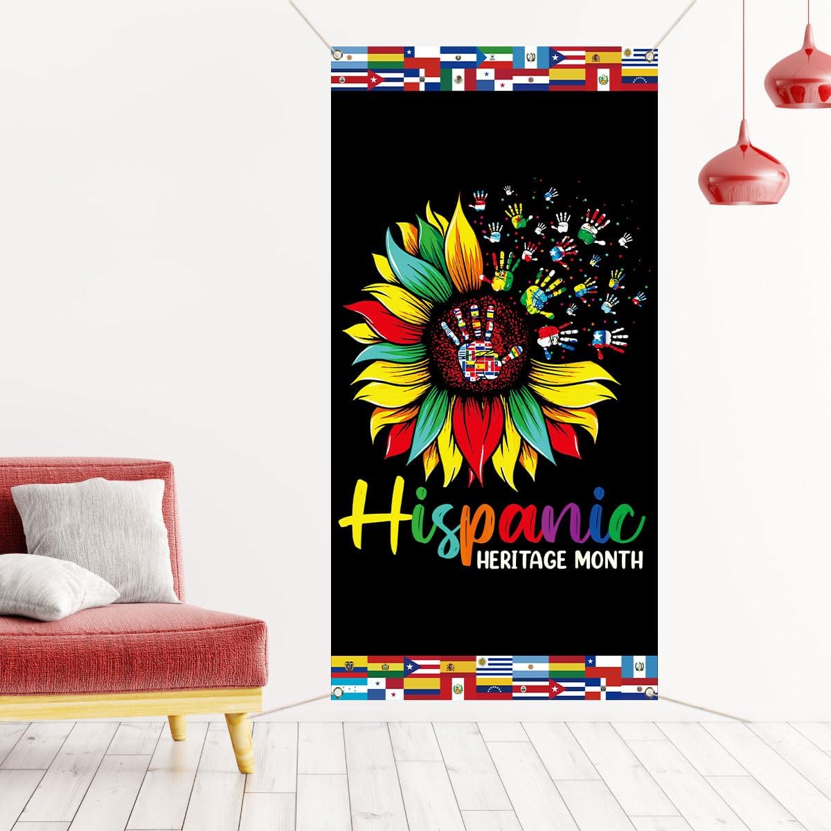 Nepnuser Cubierta de puerta del mes de la herencia hispana nacional 21 países de habla hispana Cultura Decoración Escolar Aula Telón de fondo de