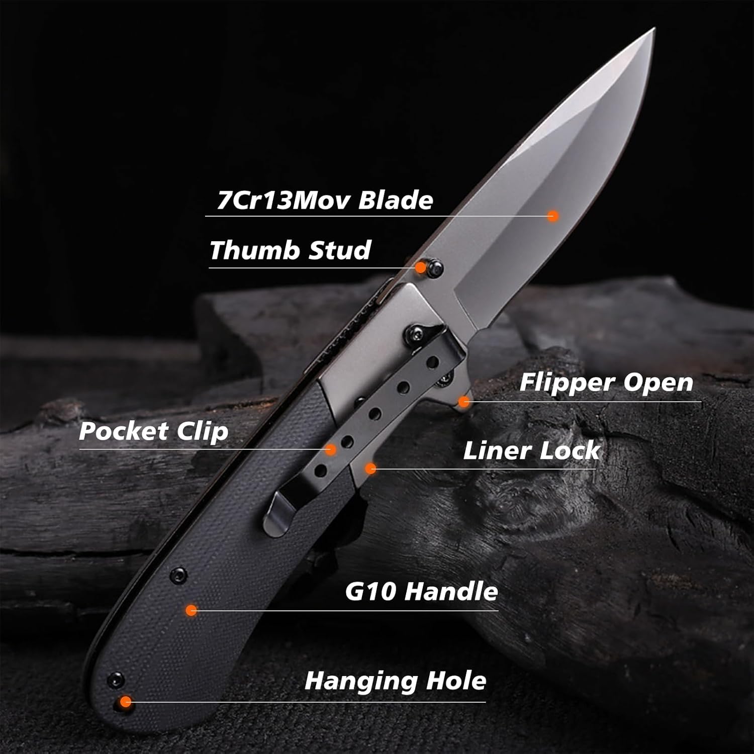 IKORES Cuchillo de bolsillo con mango G10, cuchillo plegable de 3.5 pulgadas con clip de bolsillo y funda de nailon, gran regalo para hombres y