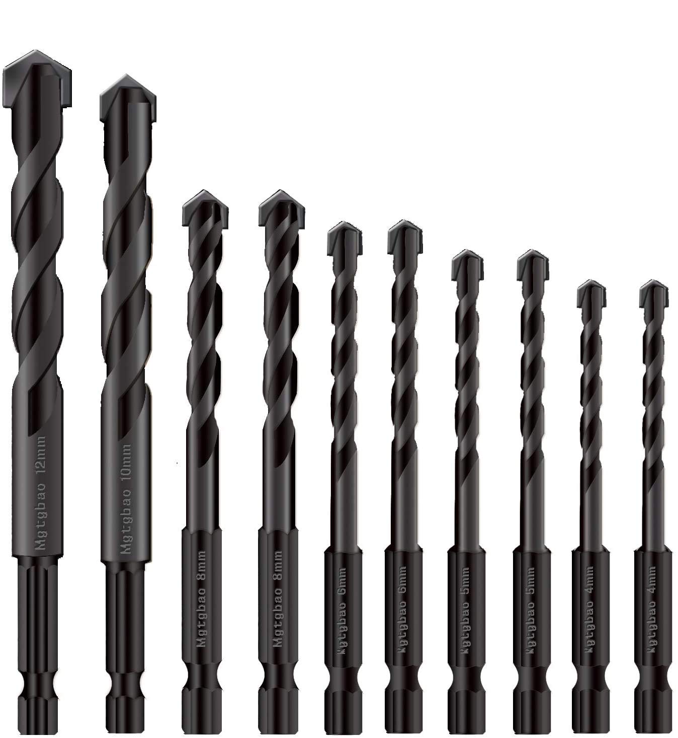 Mgtgbao – Juego de 10 brocas de hormigón negro, punta de carburo para vidrio, ladrillo, azulejo, hormigón, plástico, cerámica y madera con tamaño de