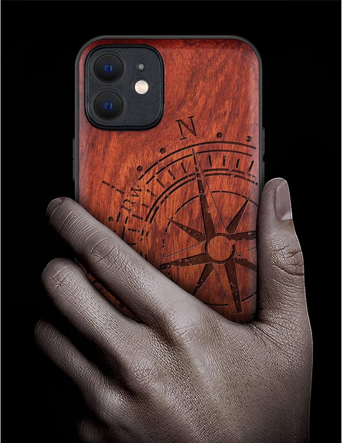 Carveit Funda magnética de madera para iPhone 12 madera natural y TPU suave negro a prueba de golpes, funda protectora única y elegante de madera
