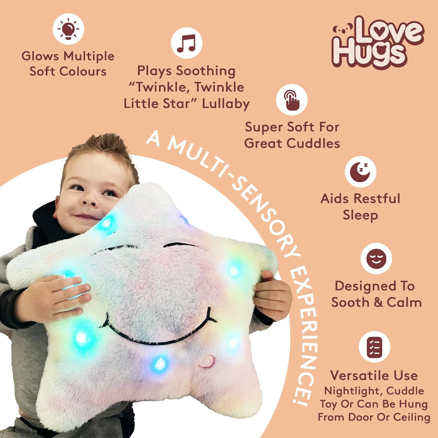 LoveHugs Juguetes sensoriales de peluche con estrellas musicales, juguetes sensoriales para autismo, juguetes para recién nacidos, juguetes