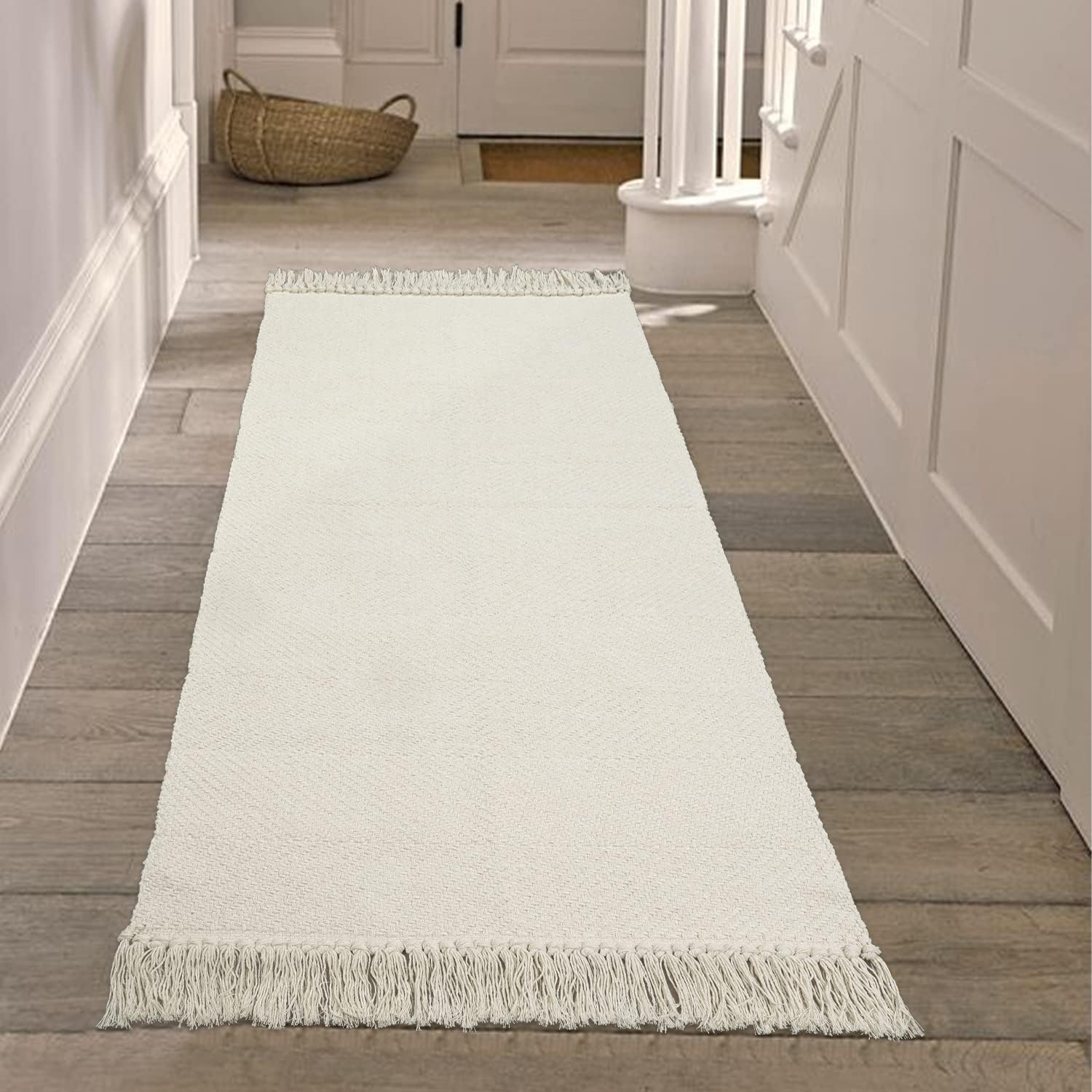 Collive Alfombra de pasillo de 2 x 5 pies, suave, lavable, alfombra de pasillo de cocina, blancobeige, contemporánea, moderna, alfombra de algodón