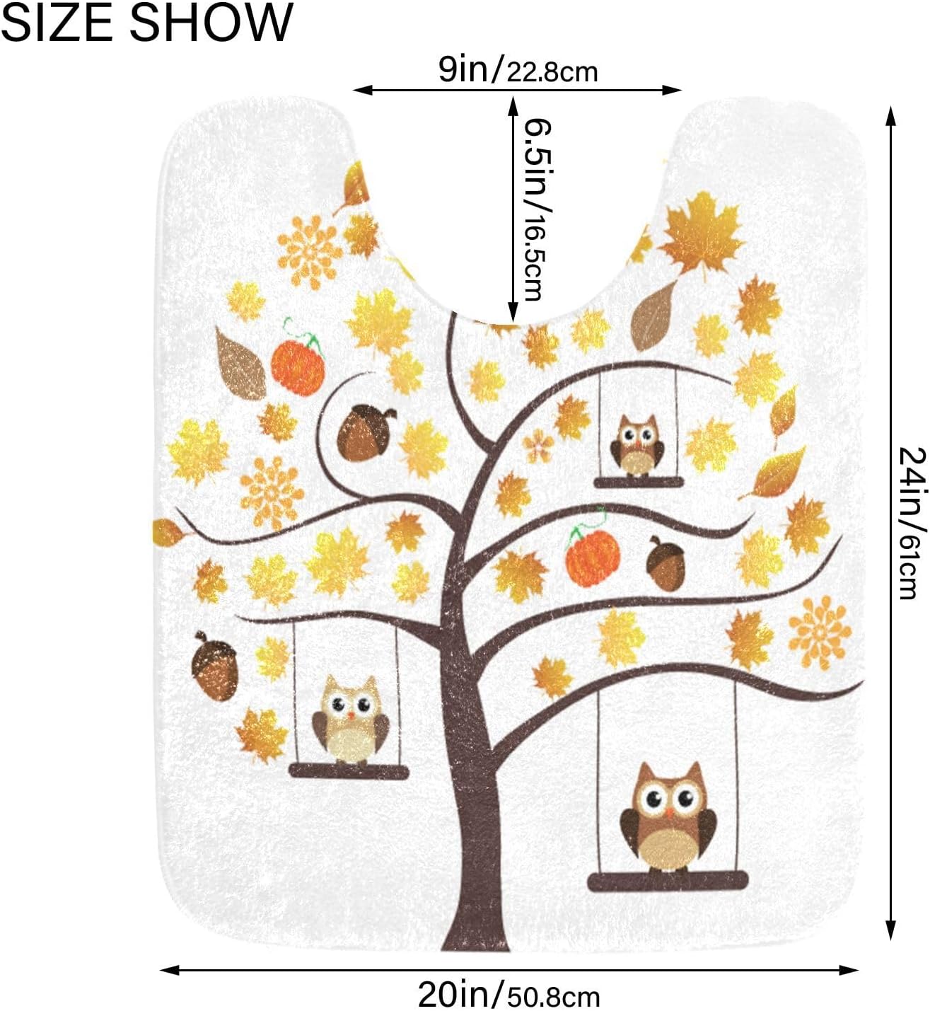 Bathroom Rugs Sets 2 Piece 24×16+24×20 Inch,Soft U-Shaped Contour Toilet Rug Fall Owl Pumpkins Non-Slip Absorbent Bath Floor Mat Carpet Set Water