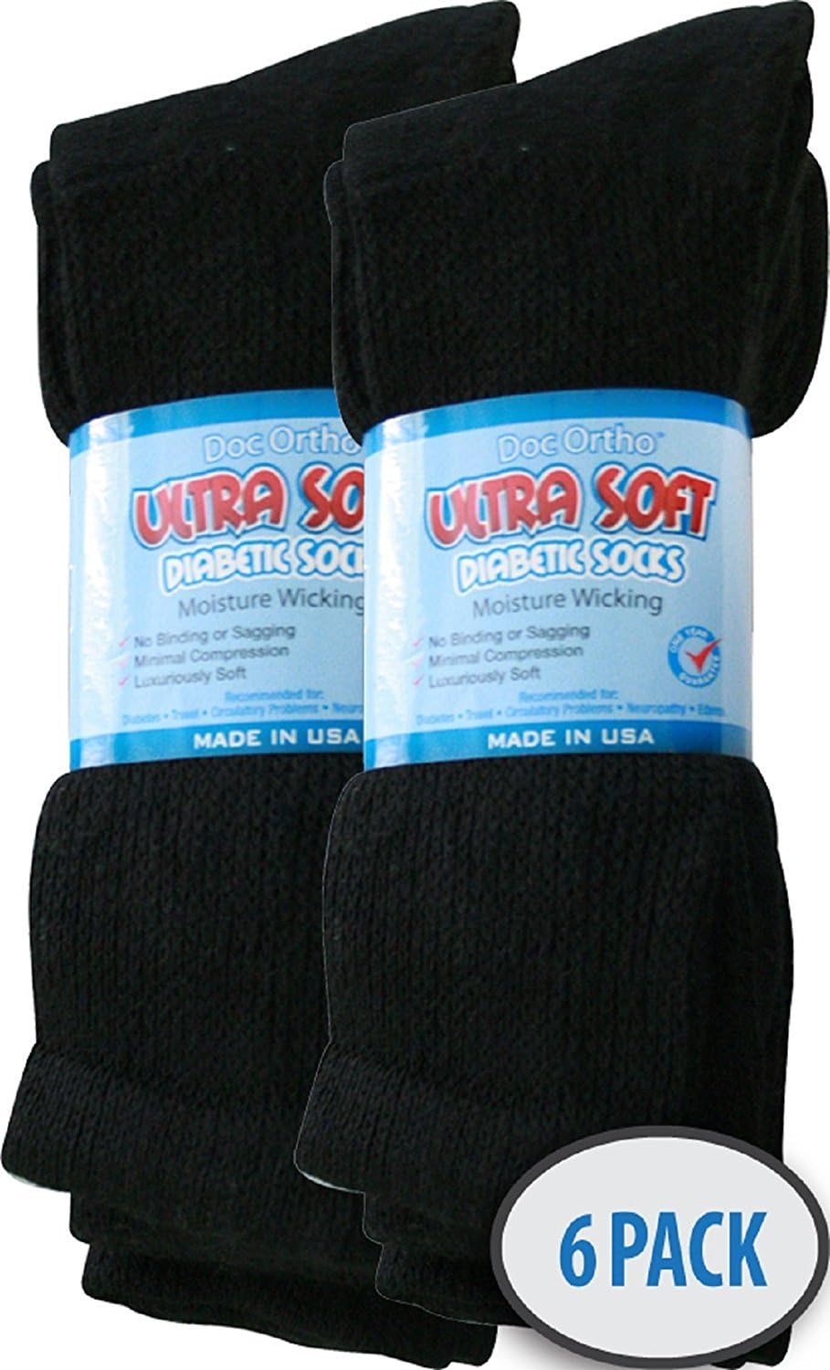 Doc Ortho Calcetines para diabéticos ultra suaves y holgados, 6 pares, cuello redondo