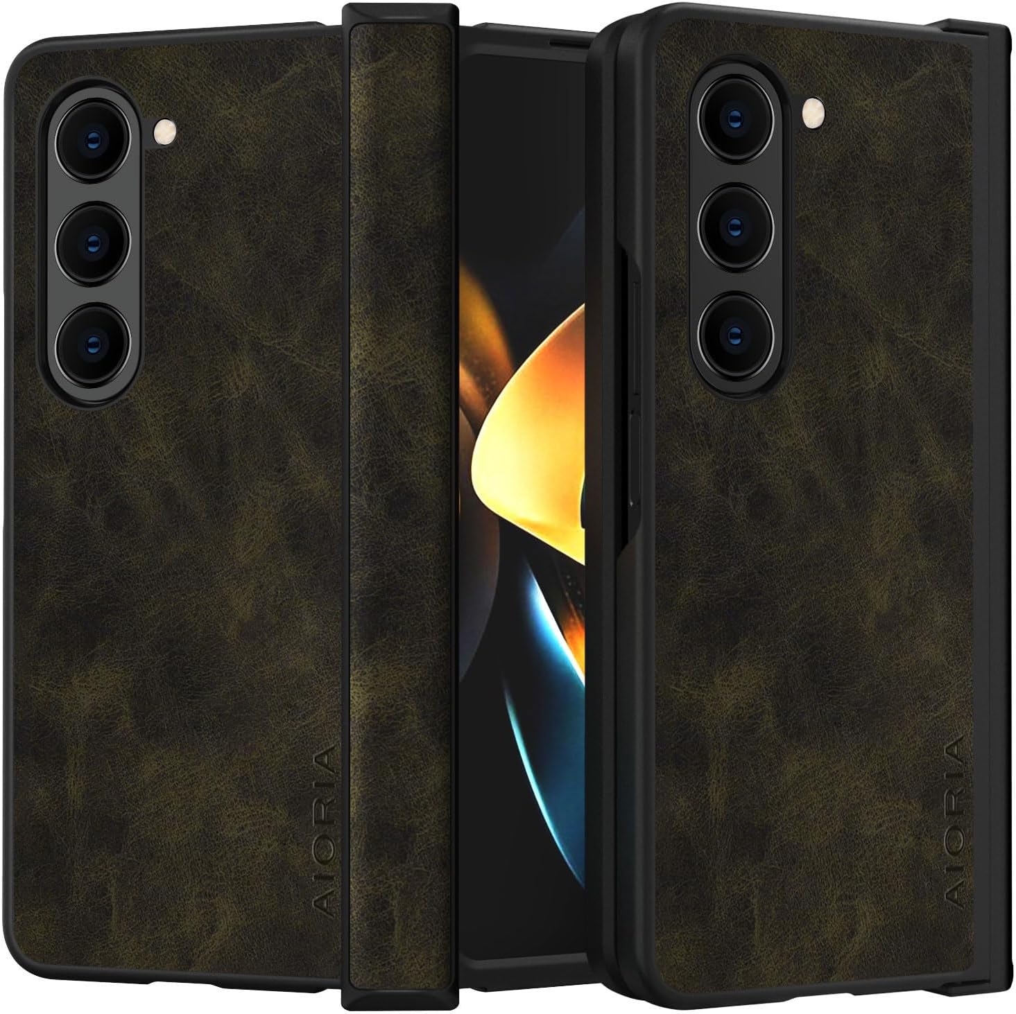 Funda para Samsung Galaxy Z Fold 5, funda de cuero premium con diseño retro, funda protectora completa para Samsung Z Fold 5 Fold5 5G (oliva)