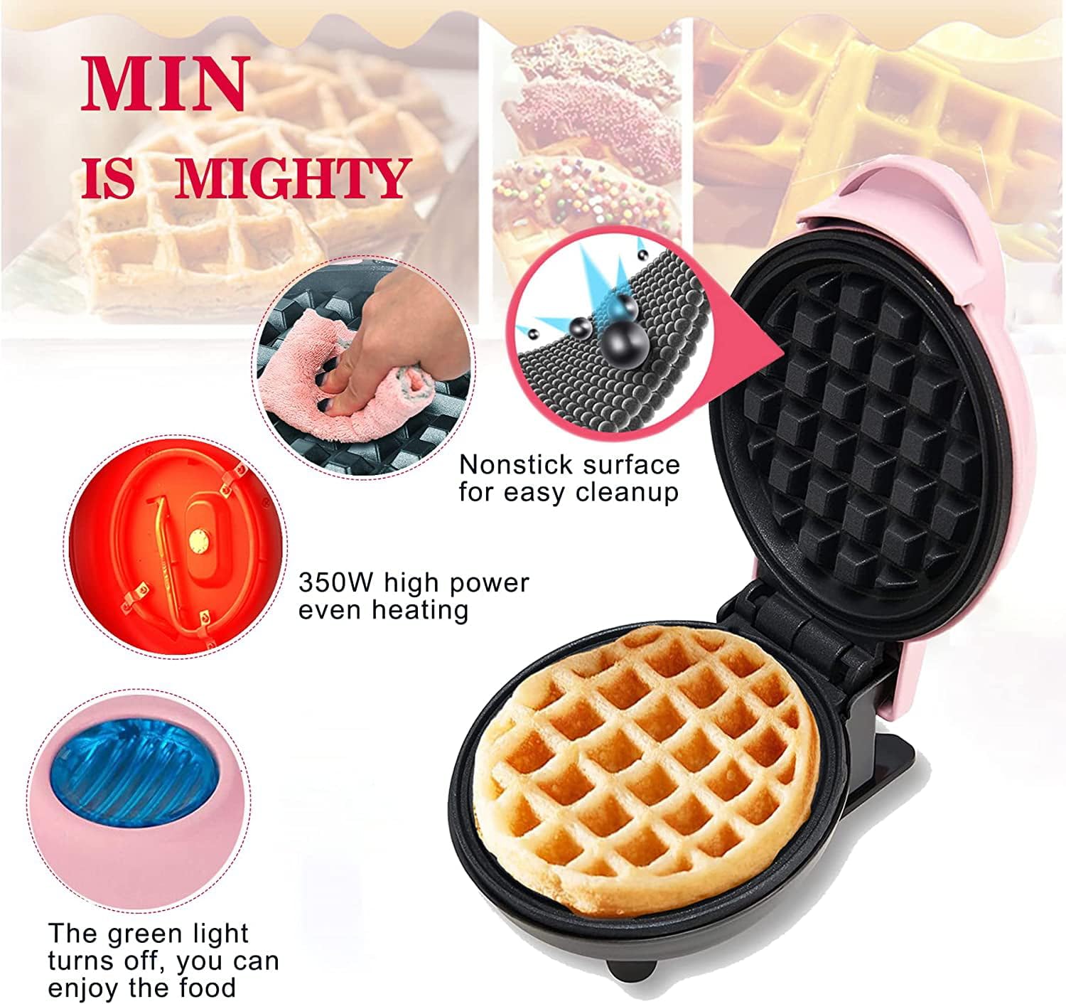 Mini Maker Waffle Maker 5″ Oblea antiadherente de hierro relleno Wafflera rellena control de dorado ajustable, corazón, azul