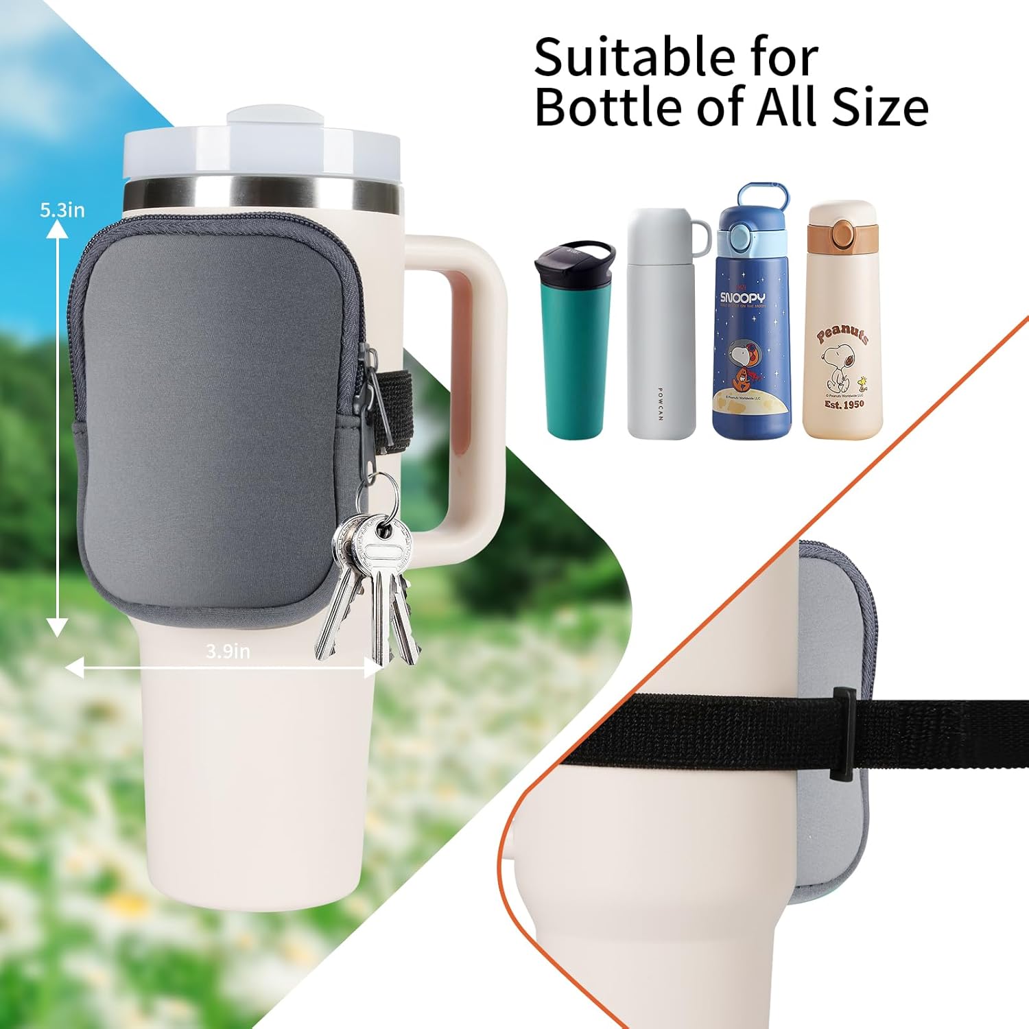 Bolsa para botella de agua, para portavasos de agua de 18 a 40 onzas, accesorios para vasos de gimnasio para mujeres y hombres para correr, caminar,