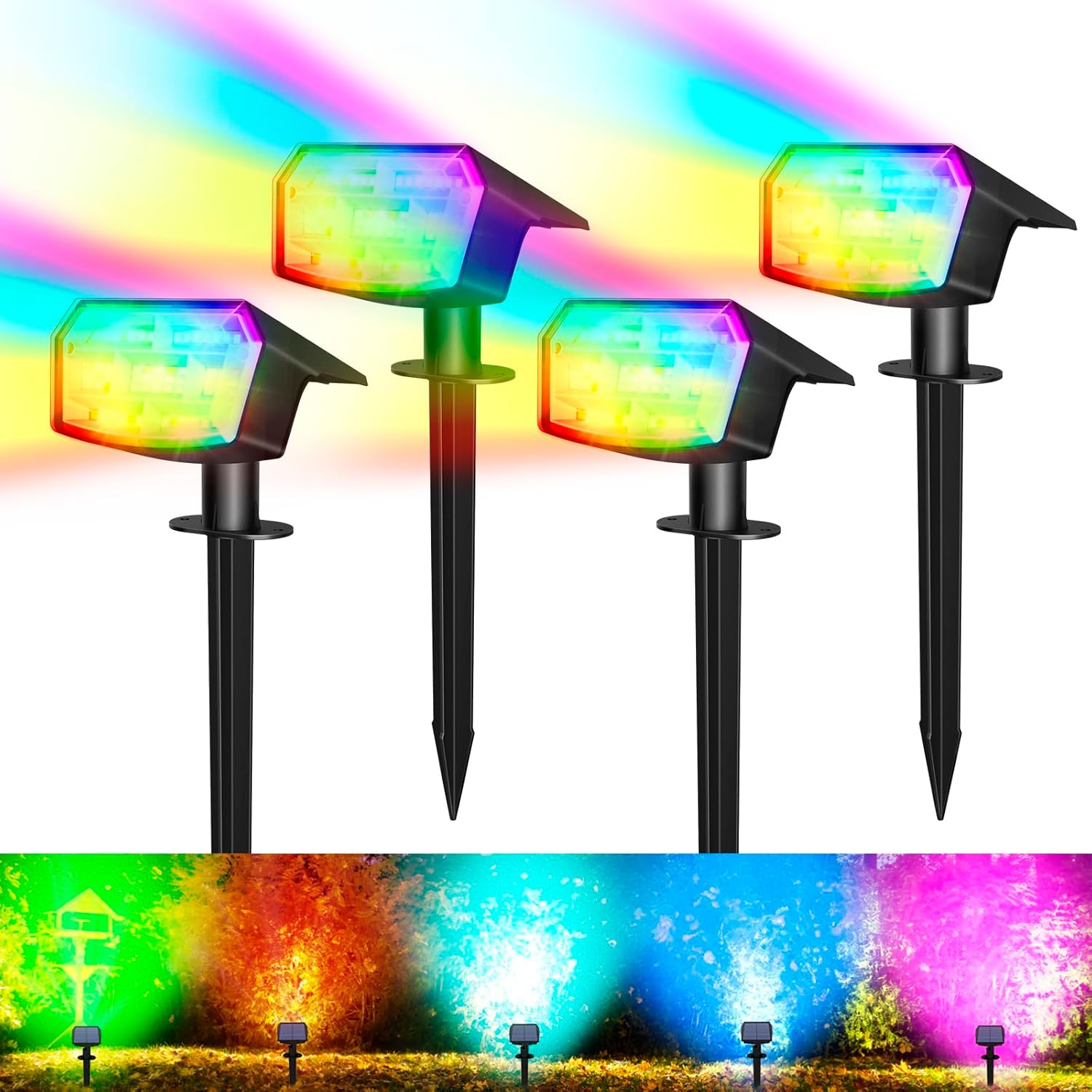 Luces solares que cambian de color al aire libre, 59 luces LED RGB solares para exteriores con 9 modos de iluminación, encendidoapagado automático