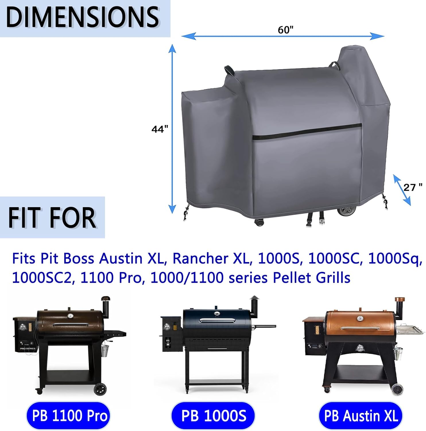Pit Boss – Funda para parrilla de pellets de madera serie 10001100, impermeable, 600D, poliéster Oxford, resistente al viento, hebilla y asas con