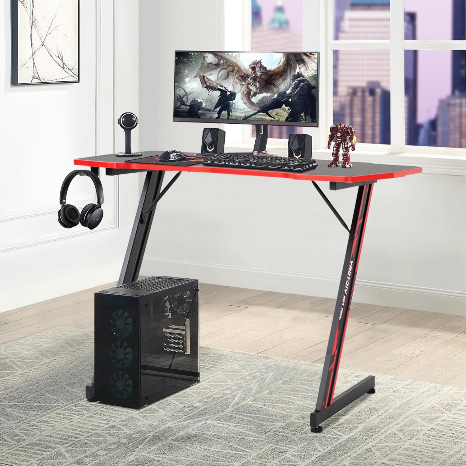 MGHH Escritorio para juegos de 39 pulgadas, escritorio para computadora en casa, oficina, en forma de Z, ergonómico, simple, mesa de juegos de PC