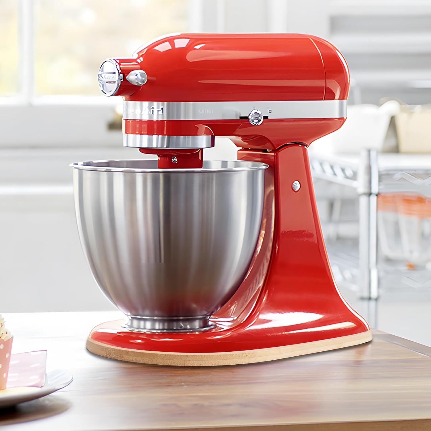 Bamboo Sliding Mat for Kitchenaid Mixer, Compatible with Kitchenaid 3.5 QT Artisan Series Tilt-Head mixer,Mixer Mover Slider Mat Pad,Kitchen