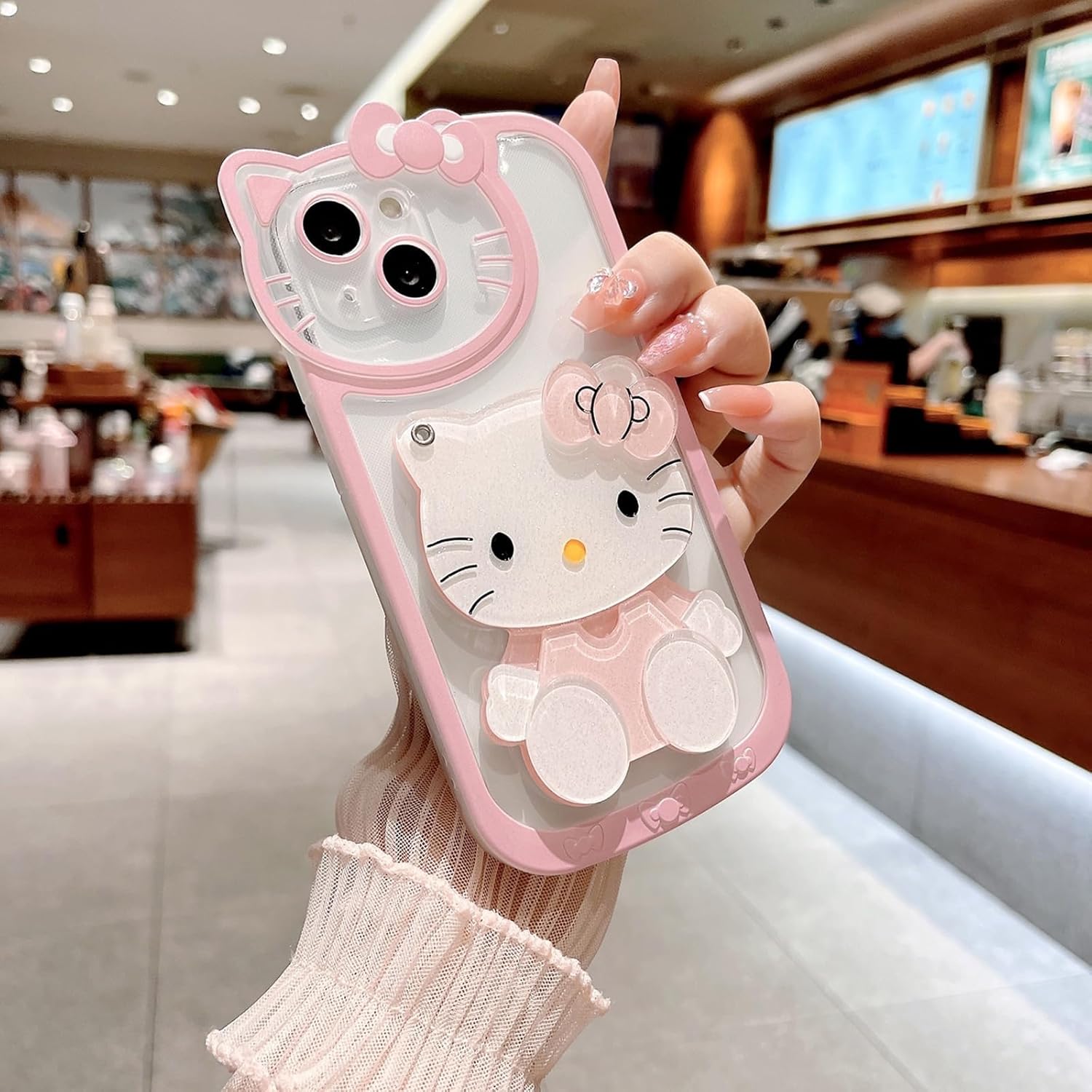 Funda para iPhone 15 Plus Kawaii Pink Cute Cartoon Phone Case con espejo, elegante y bonita funda para iPhone 15 Plus de 6.7 pulgadas, color rosa