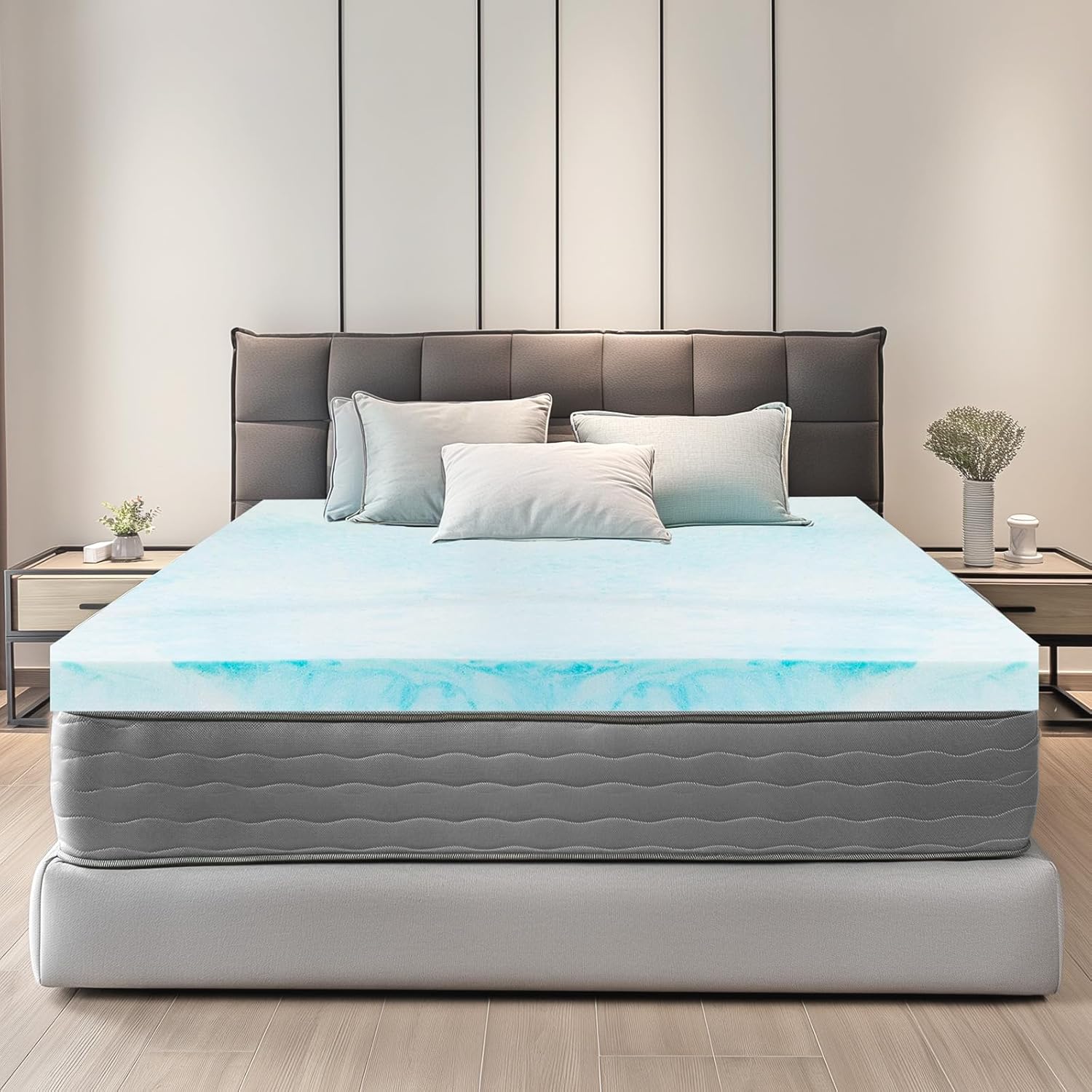 OLIXIS Cubrecolchón de espuma viscoelástica individual, 2 pulgadas de grosor con infusión de gel para cama de tamaño individual, almohadillas de