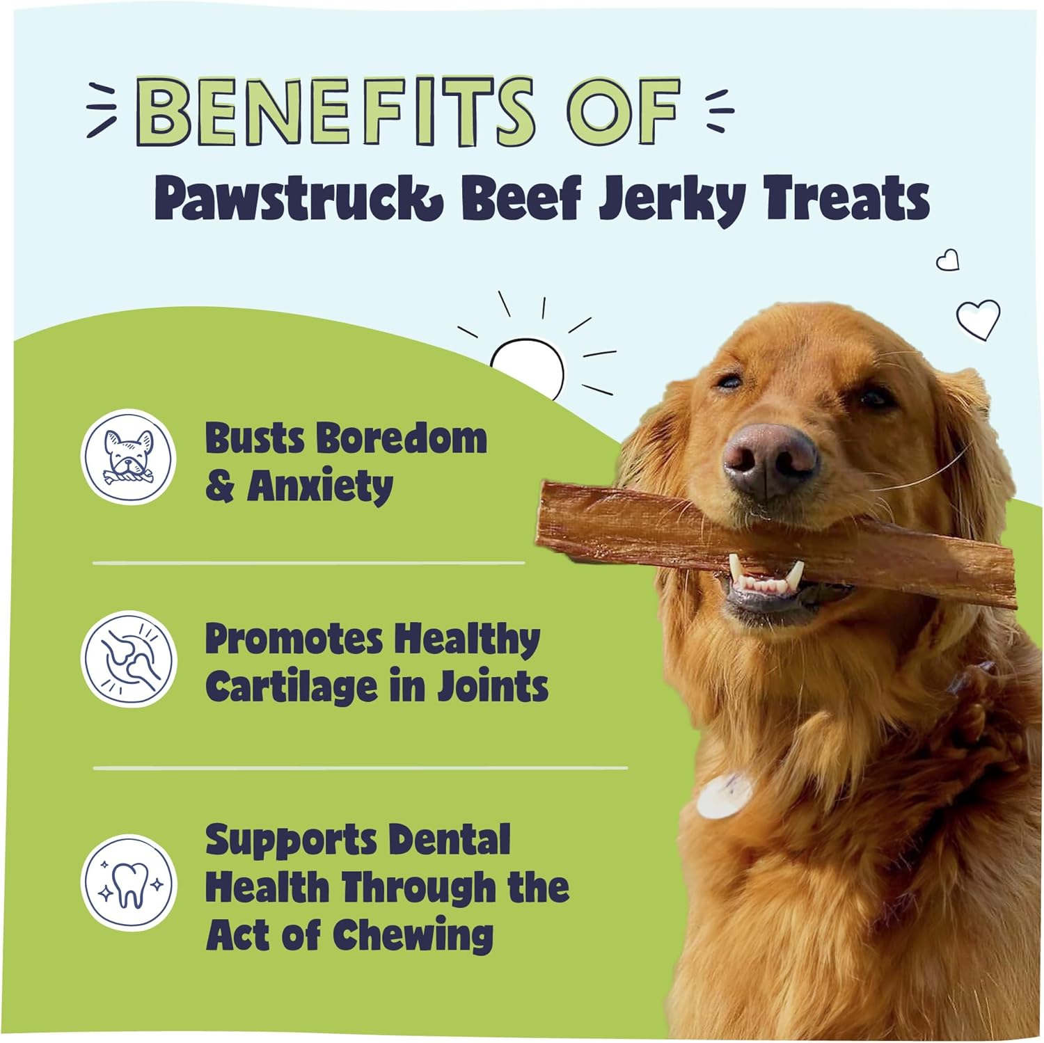 Pawstruck Masticables de carne seca de res prémium para perros, tiras grandes de 10 pulgadas  Apoya la salud de la cadera y las articulaciones