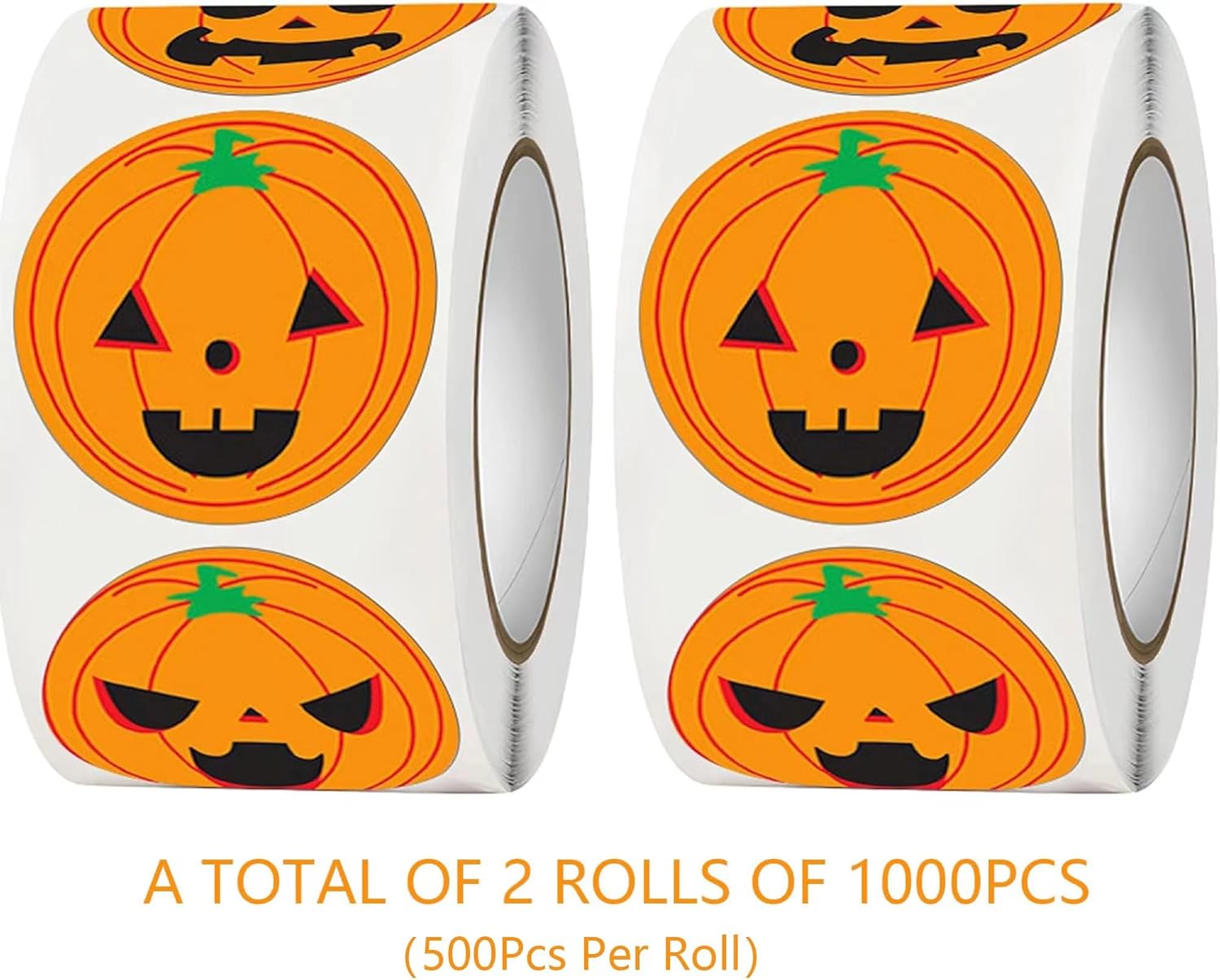 1000 calcomanías de calabaza para niños y adolescentes, 2023 nuevas calcomanías de Halloween de 1.5 pulgadas, 8 patrones, rollo para sellos de