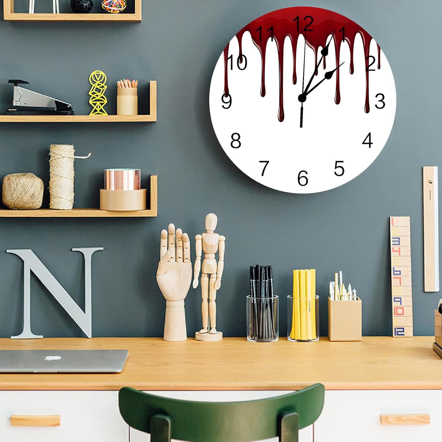 Reloj de pared silencioso sin tictac, decoración del hogar, de terror de Halloween, esfera de número de 10 pulgadas, funciona con pilas, movimiento