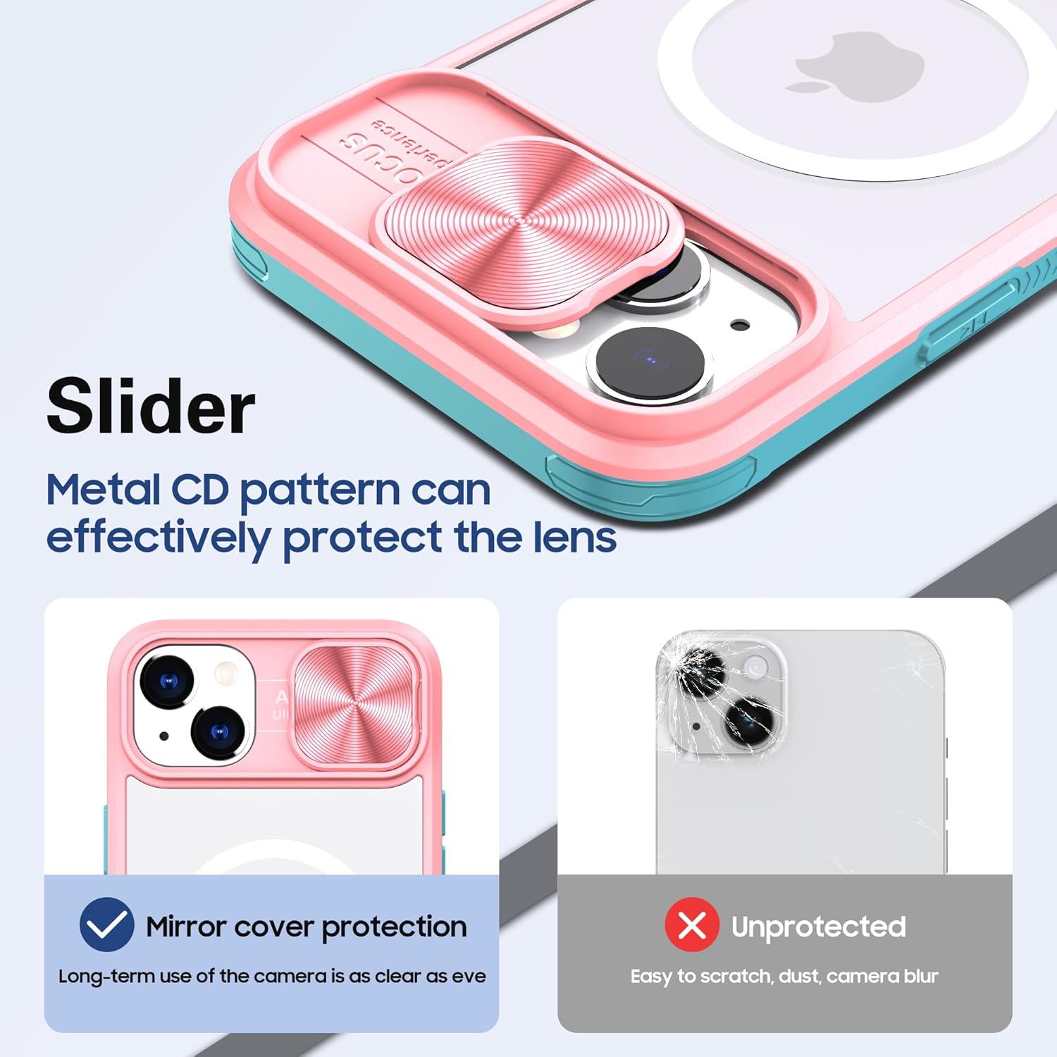 Funda transparente compatible con iPhone 15 MagSafe Funda deslizante para lente de cámara, imanes fuertes Anti amarilleo Parte trasera de acrílico