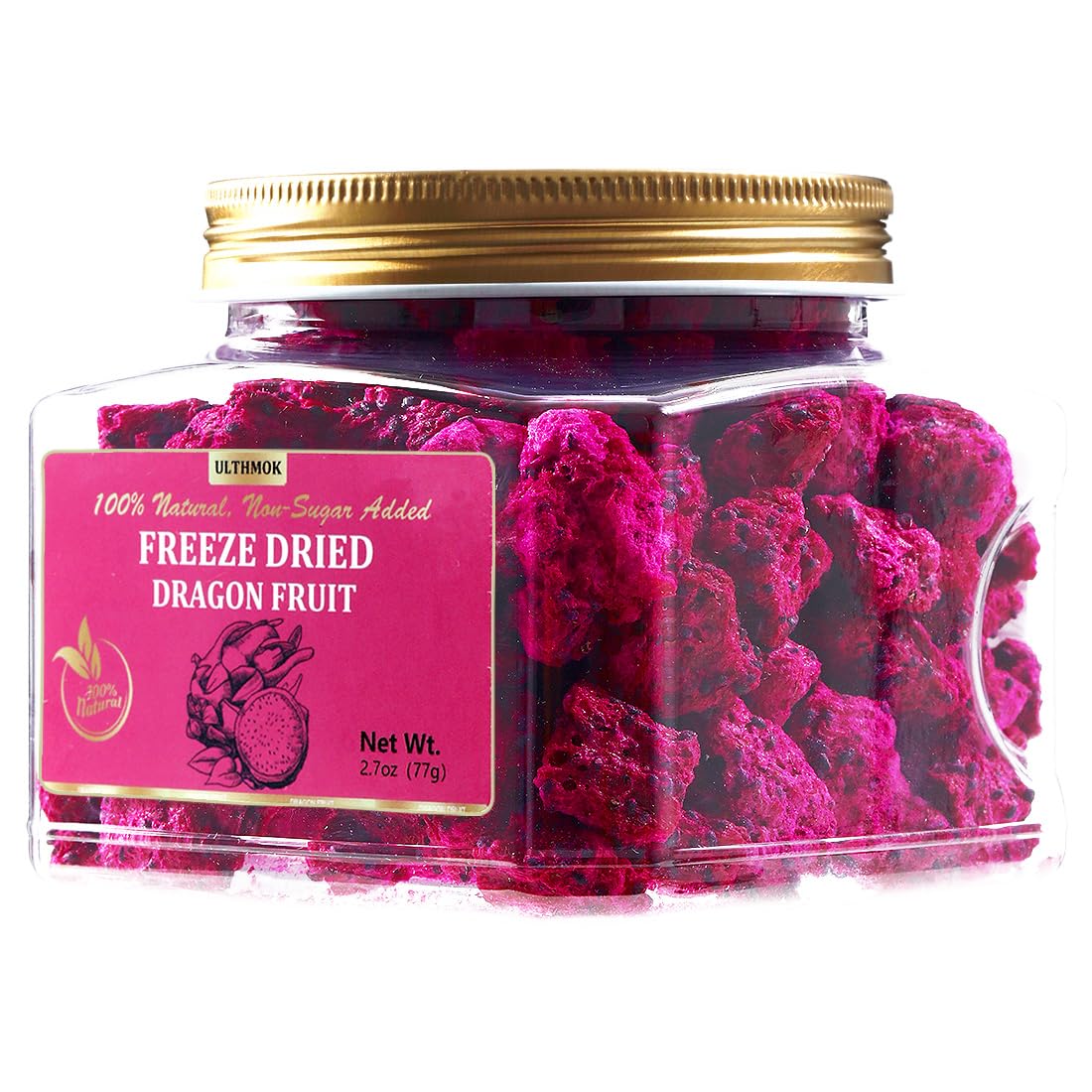 Fruta del dragón liofilizada prémium en cubitos de 2.7 onzas2.72 oz, Pitaya sin azúcar añadido, 1 ingrediente y 100% natural y sin aditivos.