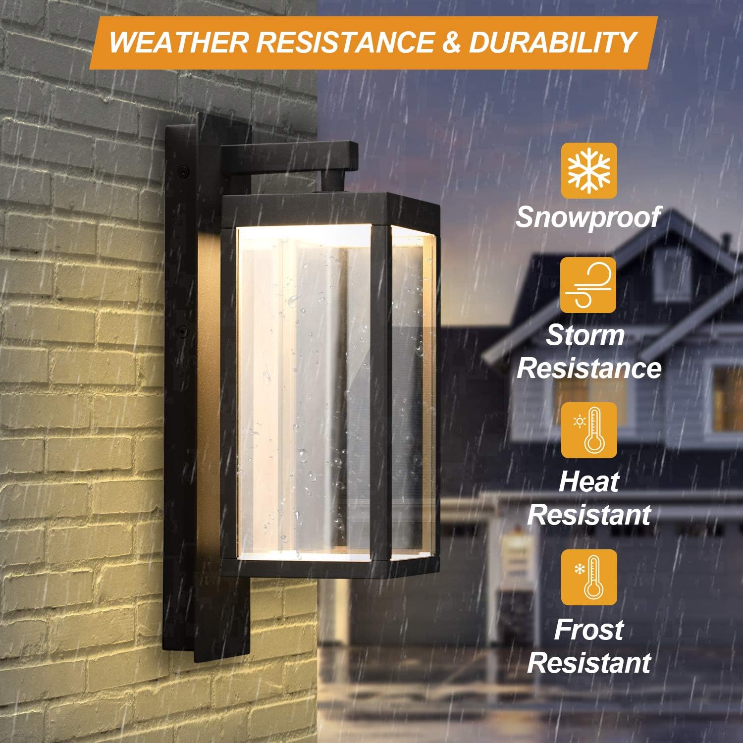 Lámpara de pared al aire libre moderna para porche exterior para casa, aplique de pared negro impermeable IP54 de 15 pulgadas con vidrio