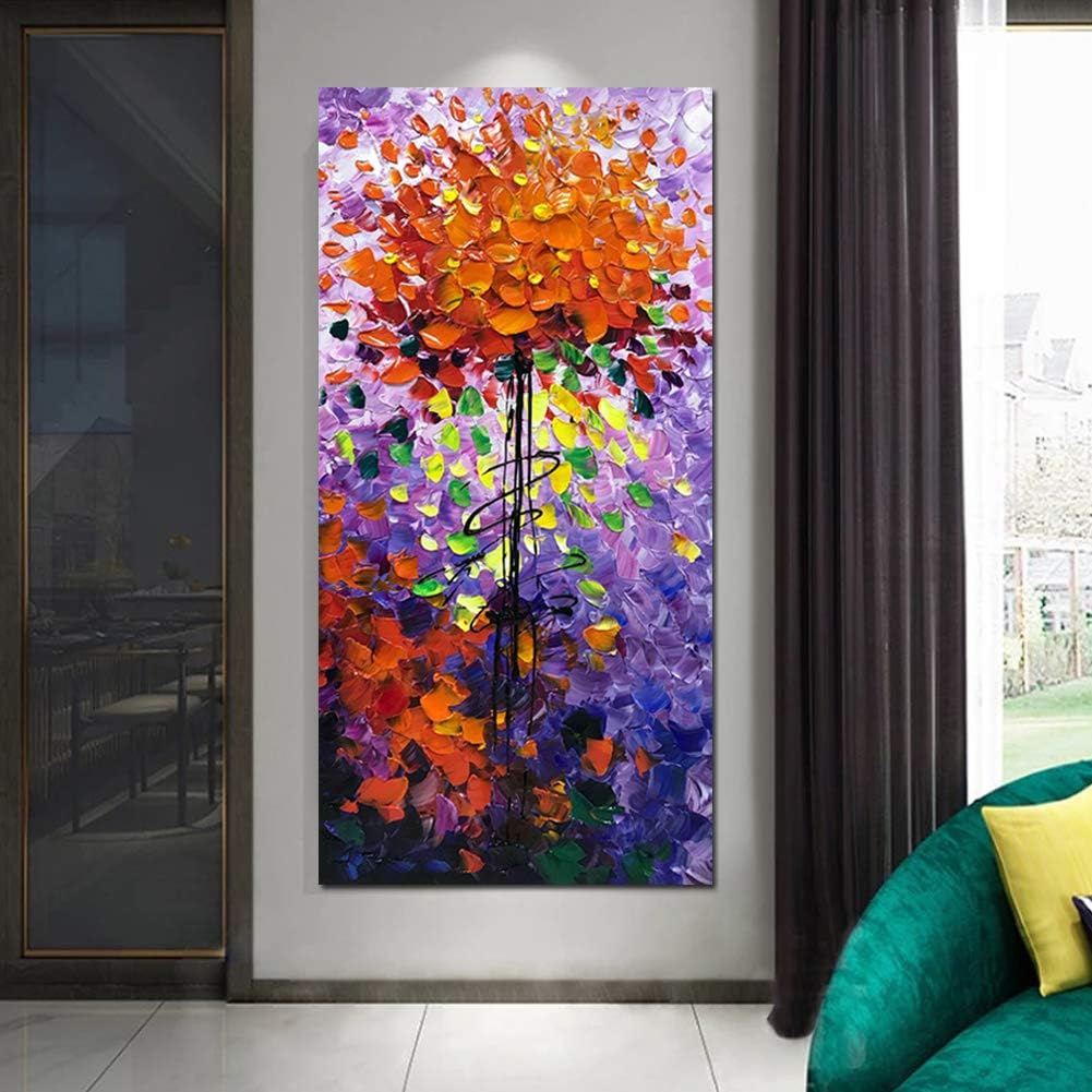 Yotree Pinturas, 24×48 Pulgadas De Pinturas Brillantes Flores Al Óleo De La Mano De Pintura 3D Pintado A Mano Sobre Lienzo Abstracto Arte De Arte De