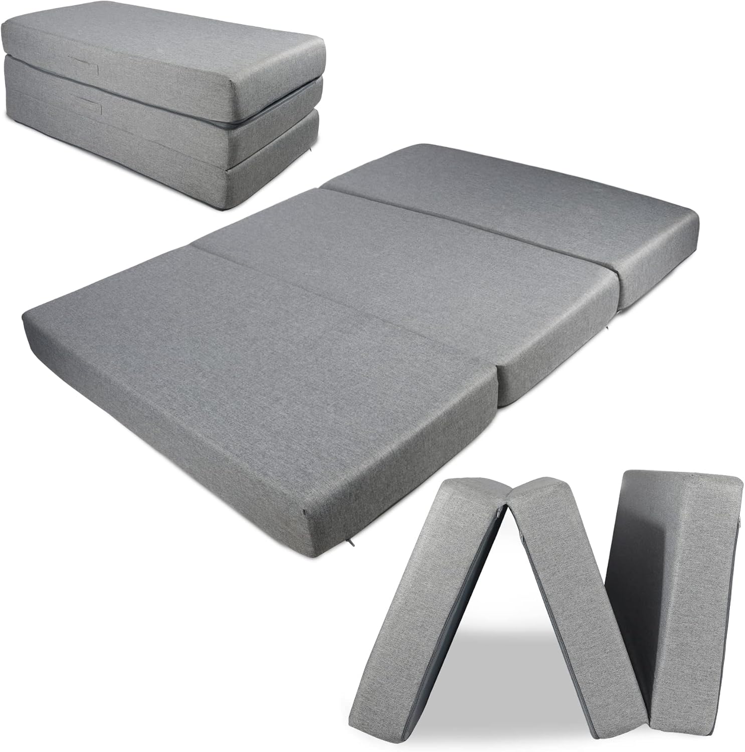 Colchón plegable de espuma viscoelástica, cubrecolchón de triple pliegue de 6 pulgadas con funda transpirable y lavable, cama de invitados portátil