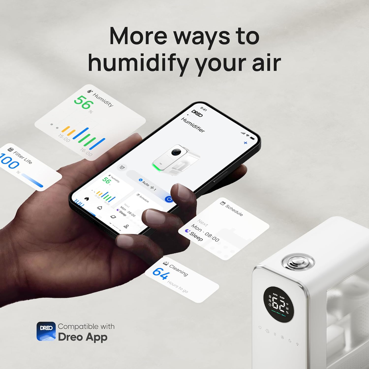 Dreo Humidificadores para dormitorio y hogar, humidificadores inteligentes silenciosos de niebla fría para habitación grande, difusor de aceite y