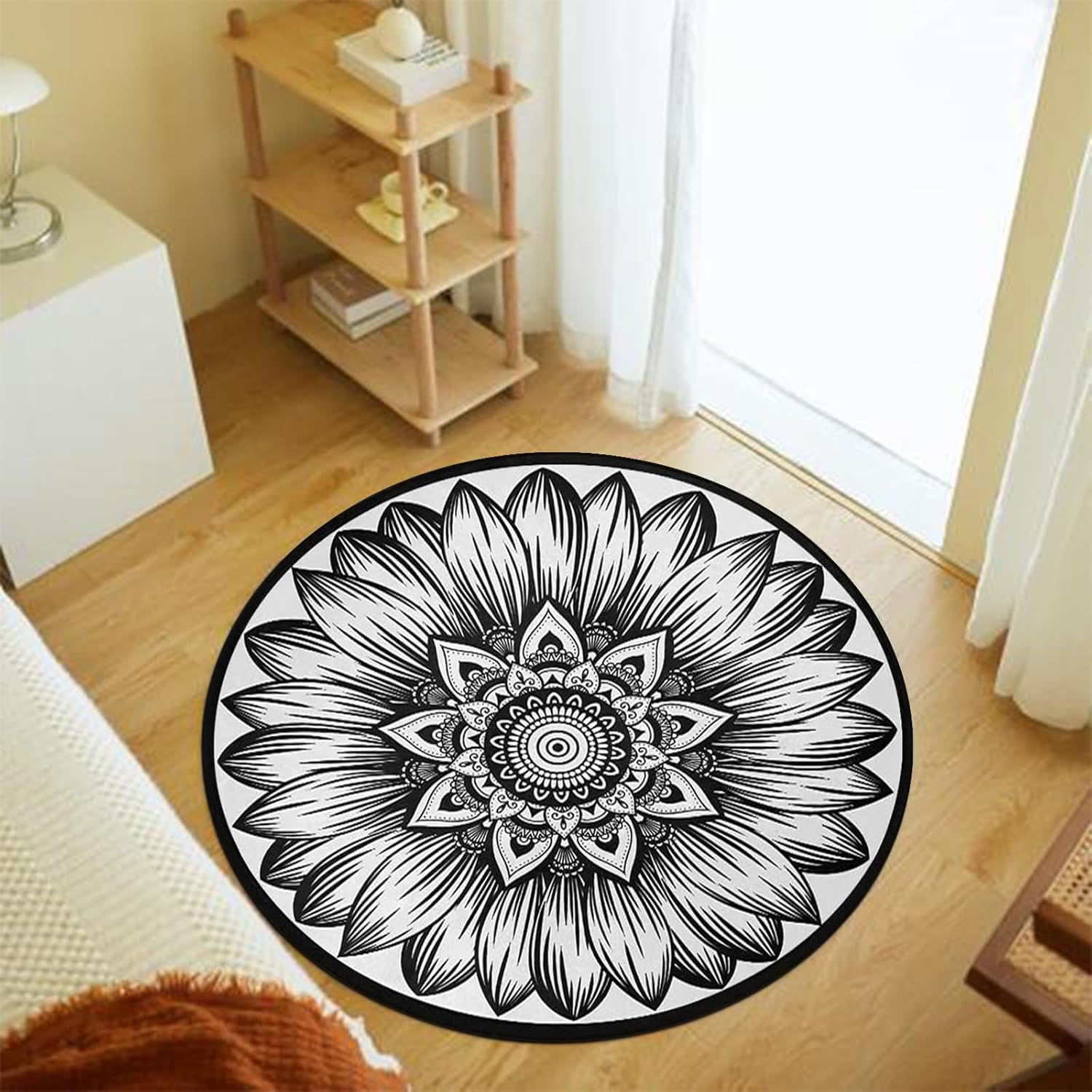 Alfombra redonda bohemia de 3 pies, suave, bohemia, con mandala, antideslizante, para interiores, sofá, suelo, sala de estar, sofá, dormitorio,