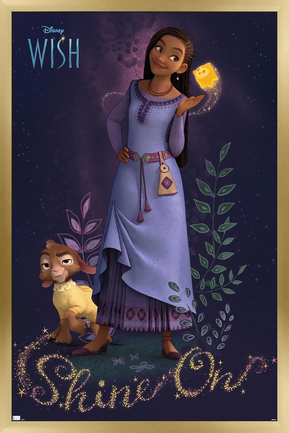 Trends International Disney Wish – Póster de pared Asha, 14.72 x 22.37 pulgadas, versión con marco dorado