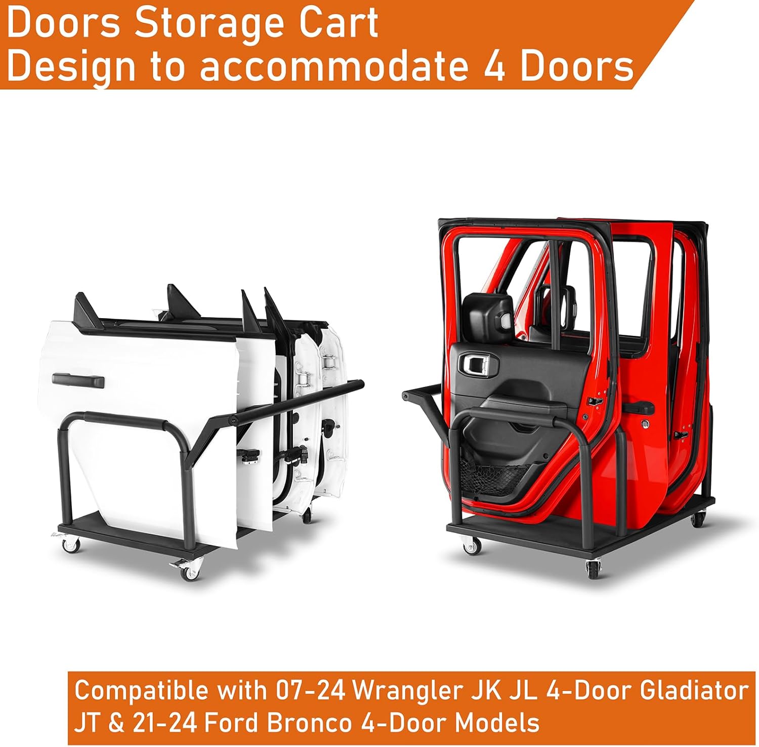 Hooke Road Estante de almacenamiento de 4 puertas, soporte deslizante para carrito para Jeep Wrangler JK JL Gladiator JT 2007-2024 y Ford Bronco
